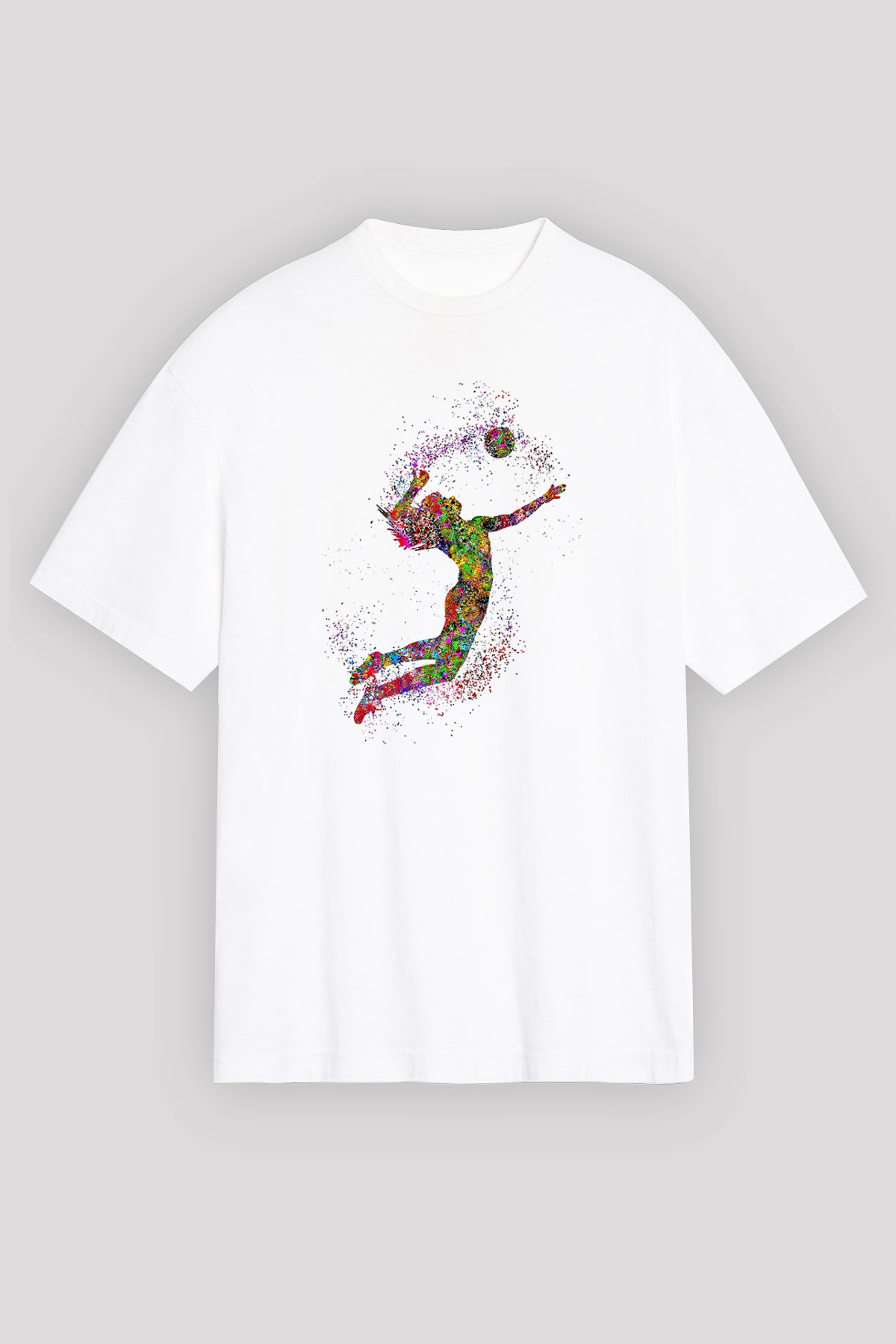 Voleybol Baskılı Unisex Beyaz Oversize Tişört - Tshirt
