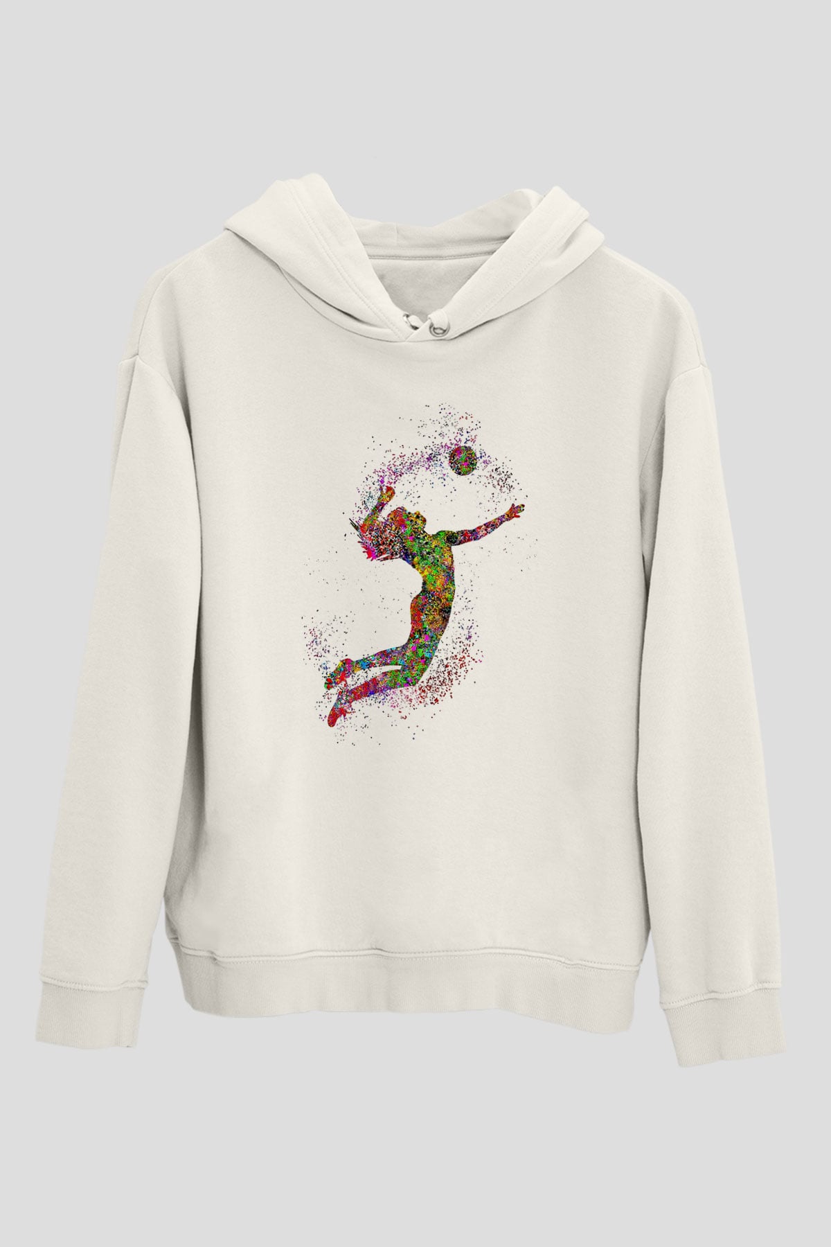 Voleybol Baskılı Unisex Ekru Hoodie