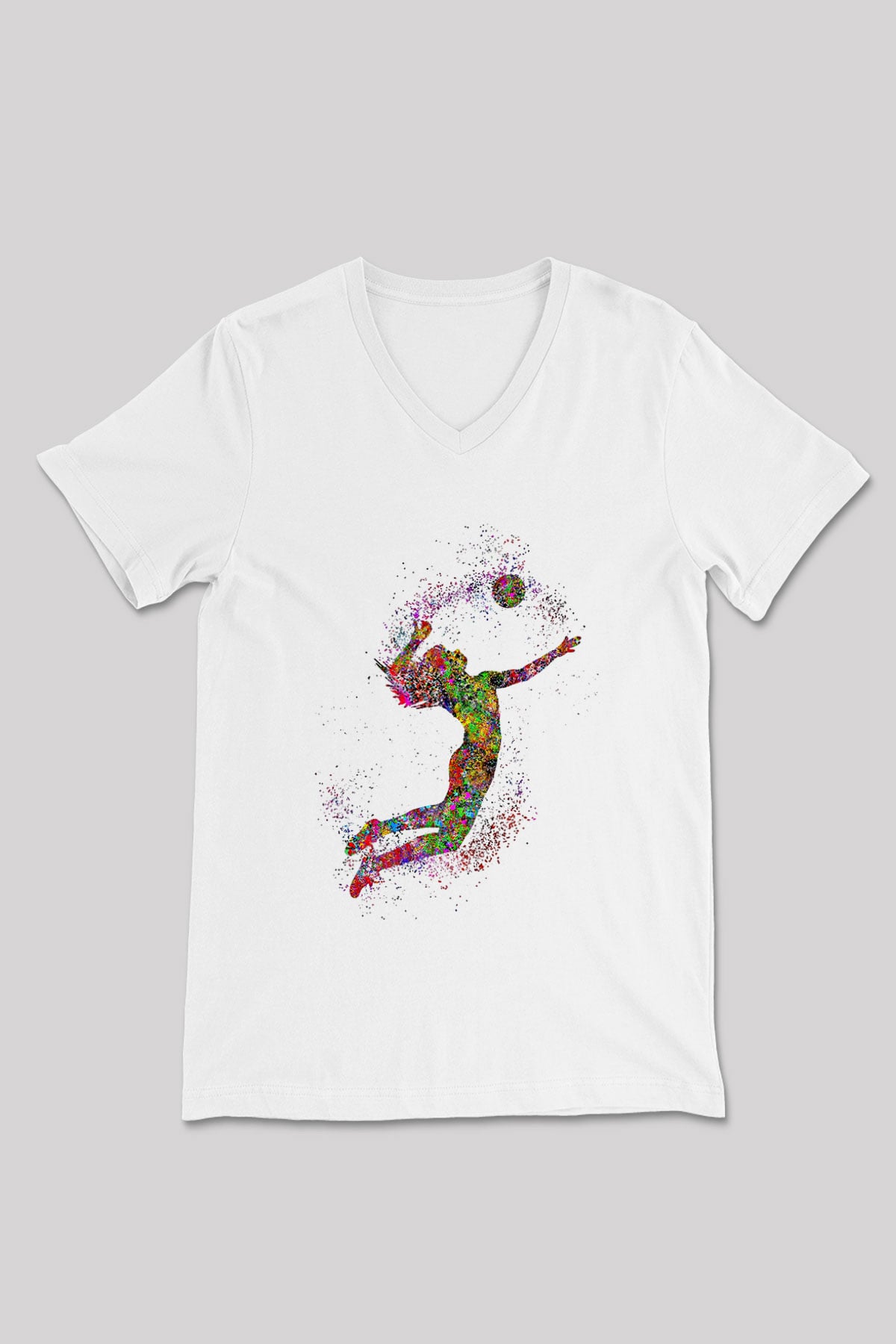 Voleybol Baskılı Unisex V Yaka Tişört - Tshirt