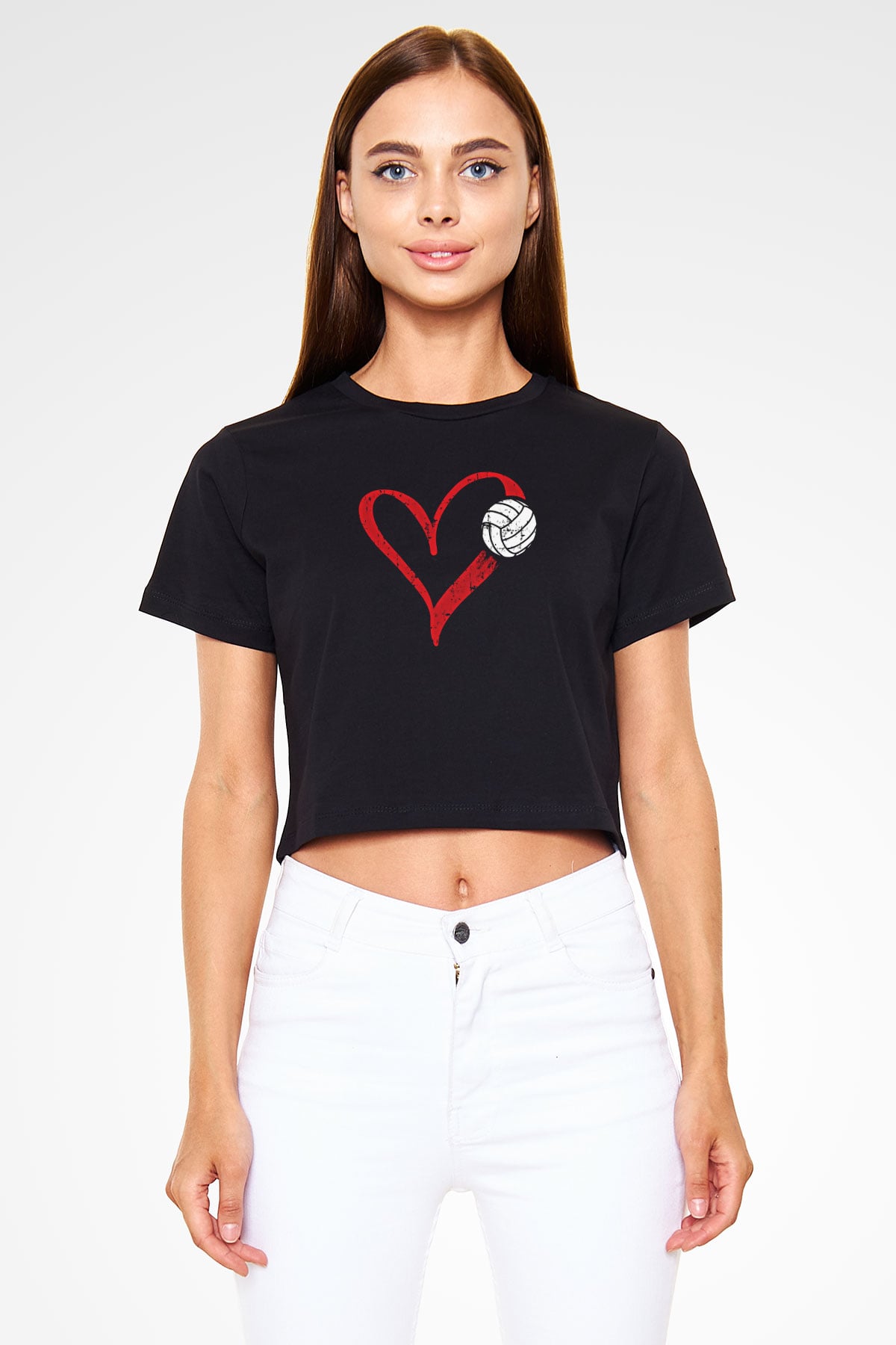 Voleybol - Volleyball Baskılı Crop Top Siyah Kadın Tişört - Tshirt