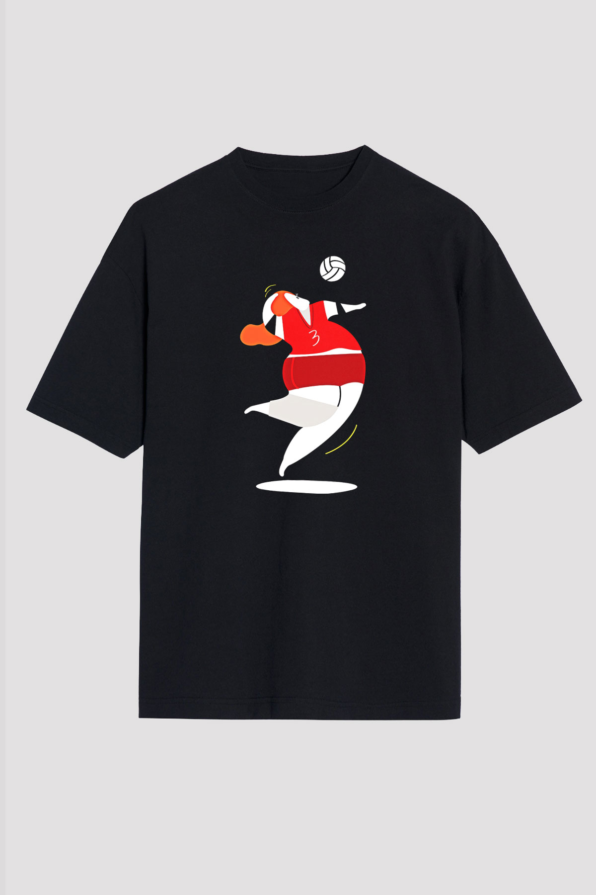 Voleybol - Volleyball Baskılı Unisex Siyah Oversize Tişört