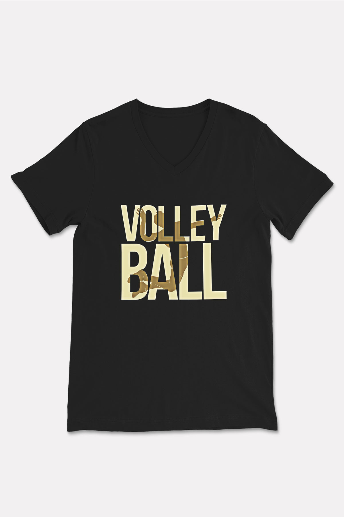 Voleybol - Volleyball Baskılı Unisex Siyah V Yaka Tişört