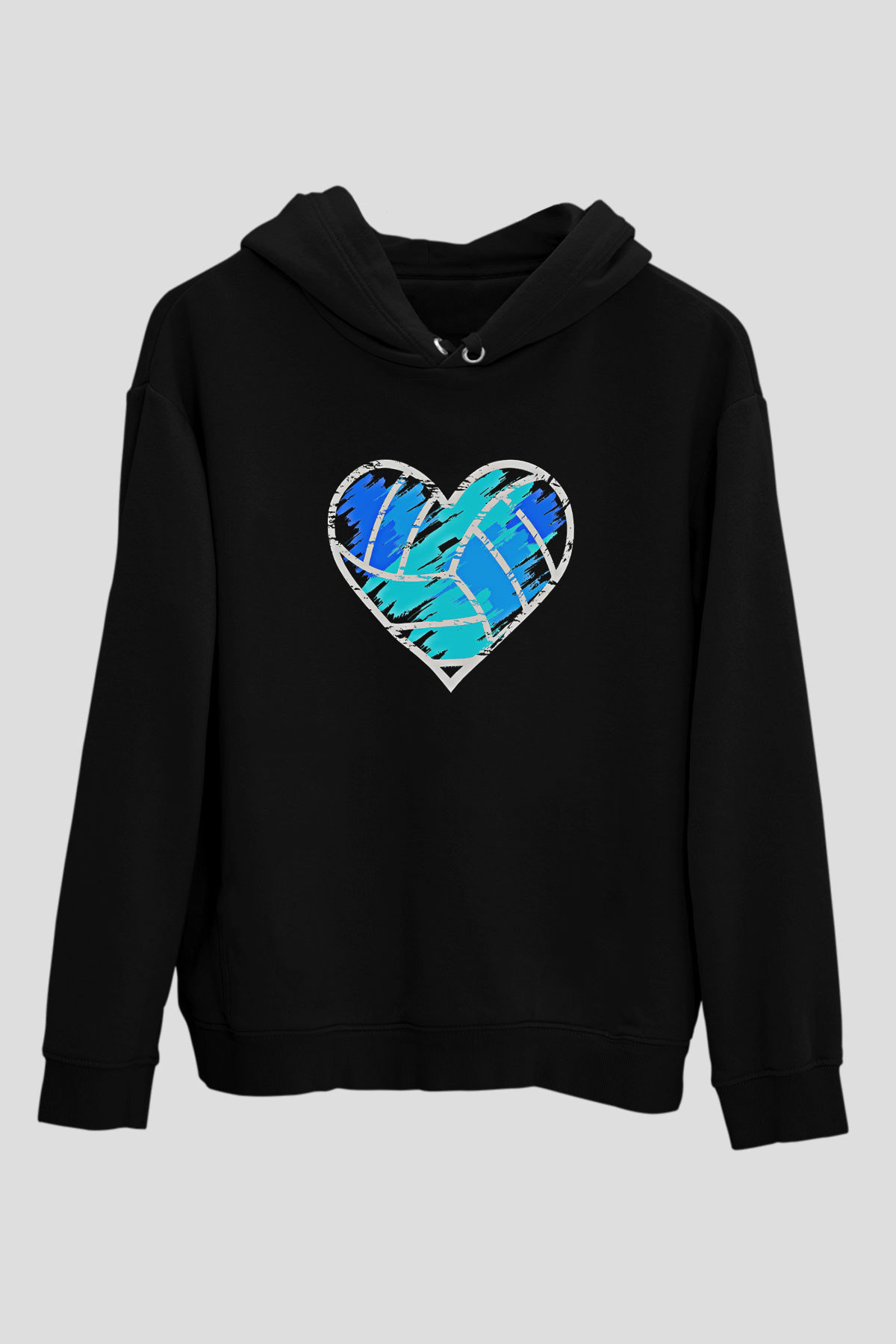 Voleybol - Volleyball Baskılı Unisex Siyah Kapüşonlu Sweatshirt