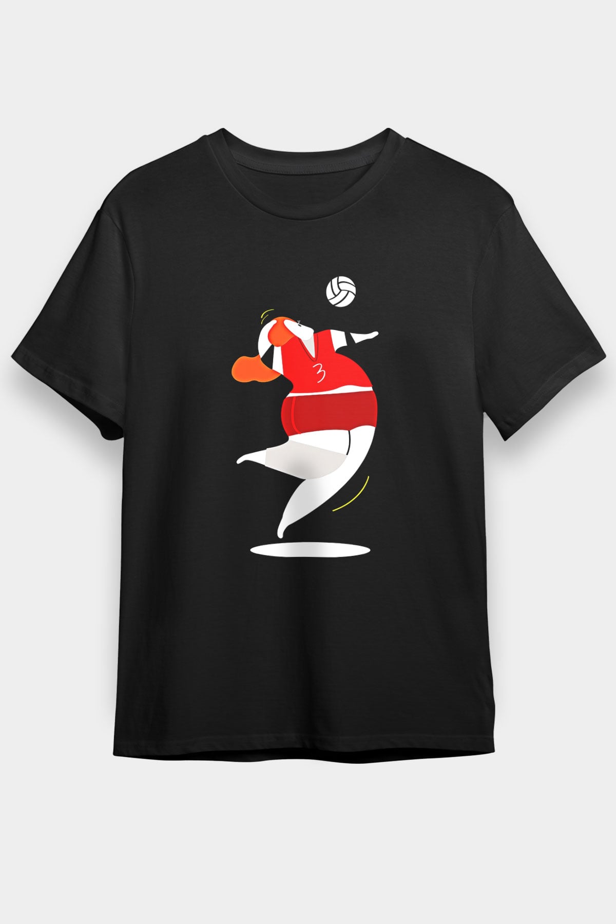 Voleybol - Volleyball Baskılı Unisex Siyah Tişört - Tshirt