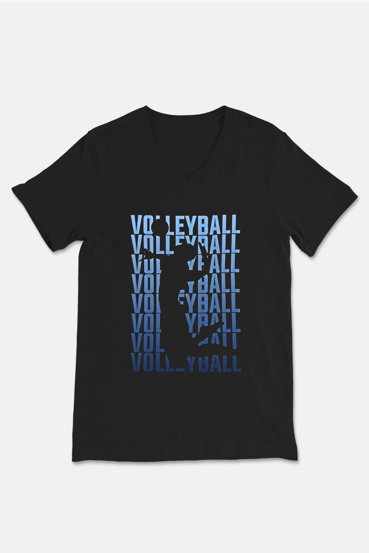 Voleybol - Volleyball Baskılı Unisex Siyah V Yaka Tişört