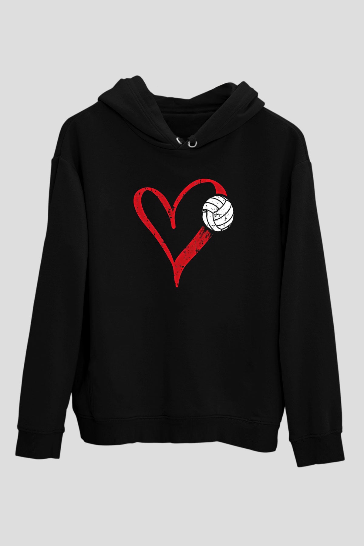 Voleybol - Volleyball Baskılı Unisex Siyah Kapüşonlu Sweatshirt