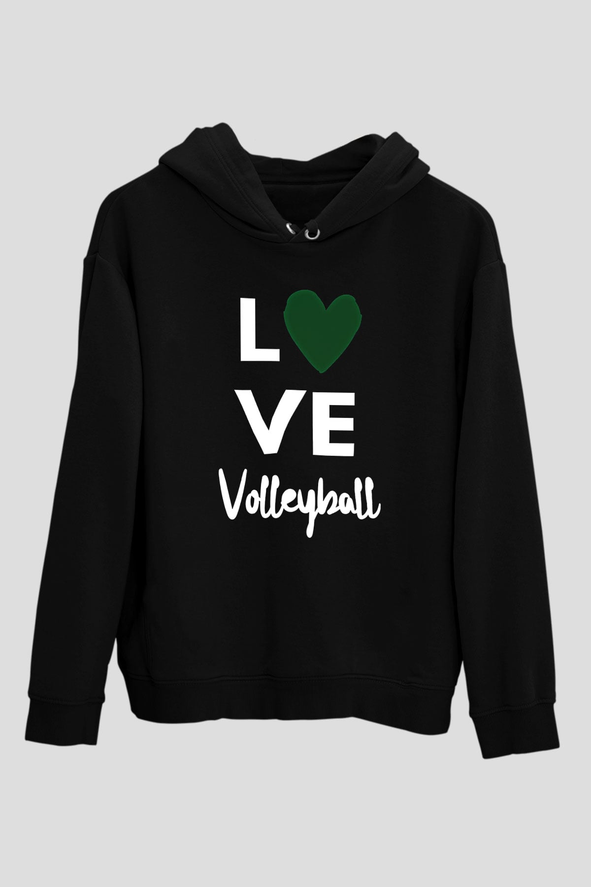Voleybol - Volleyball Baskılı Unisex Siyah Kapüşonlu Sweatshirt