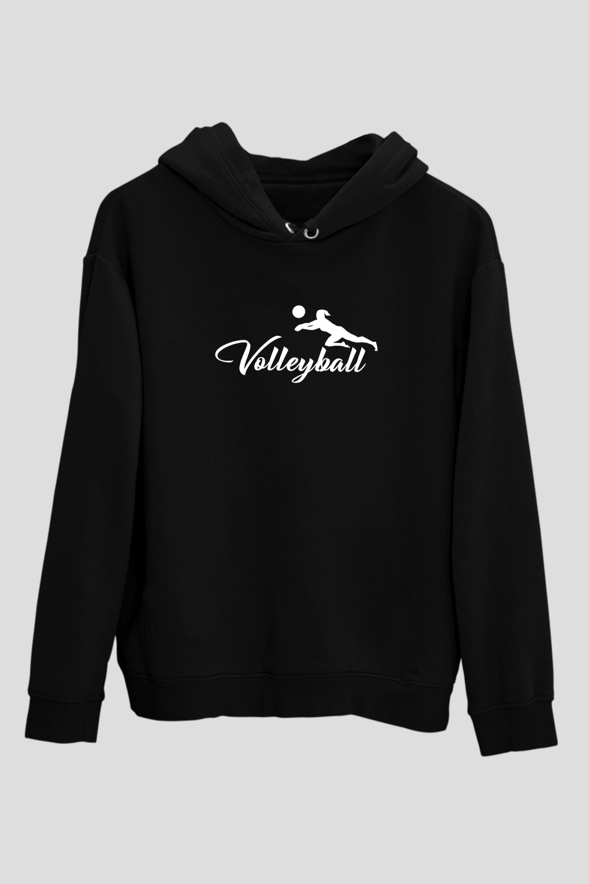 Voleybol - Volleyball Baskılı Unisex Siyah Kapüşonlu Sweatshirt