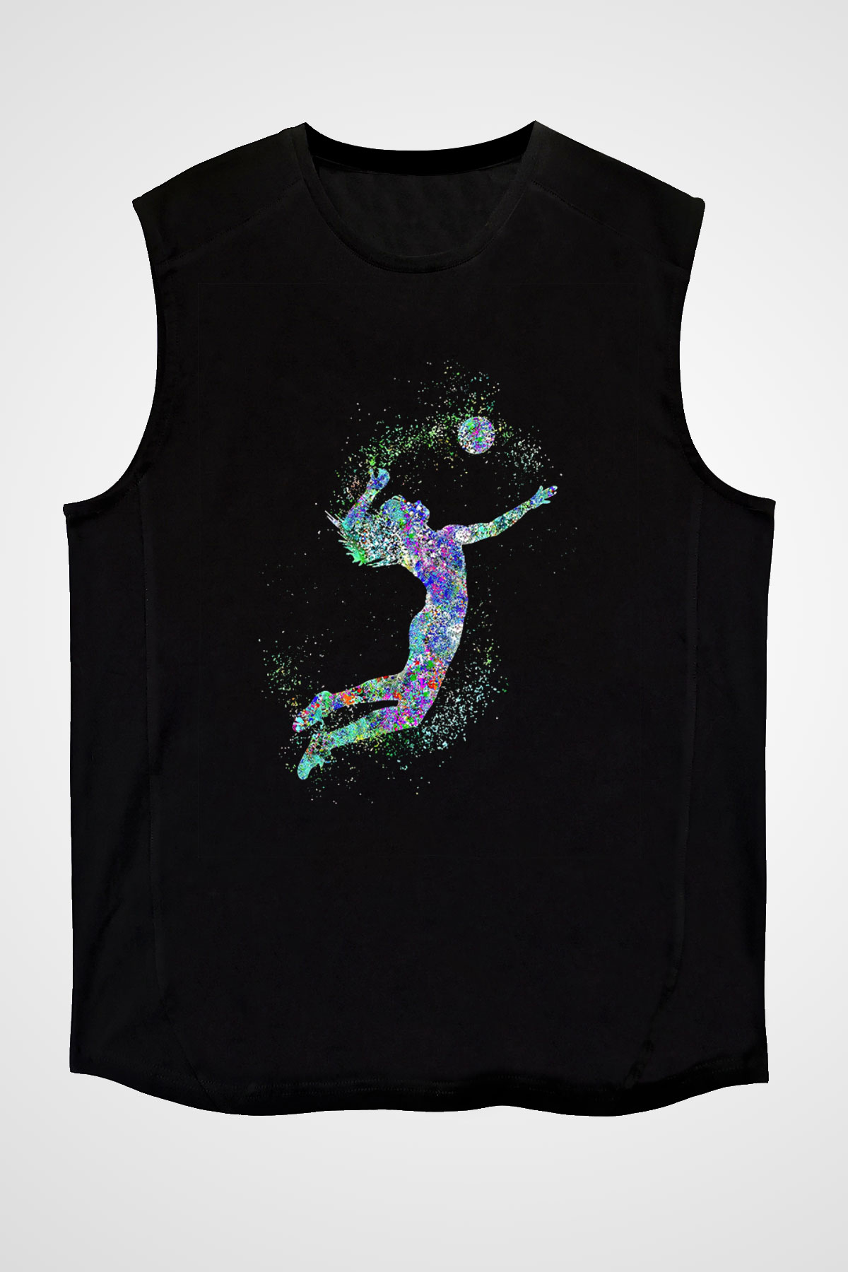 Voleybol - Volleyball Baskılı Unisex Siyah Kolsuz Tişört