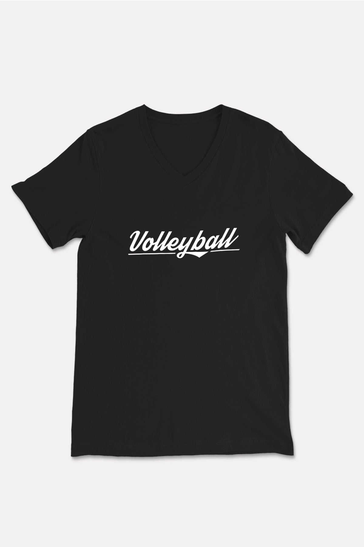 Voleybol - Volleyball Baskılı Unisex Siyah V Yaka Tişört
