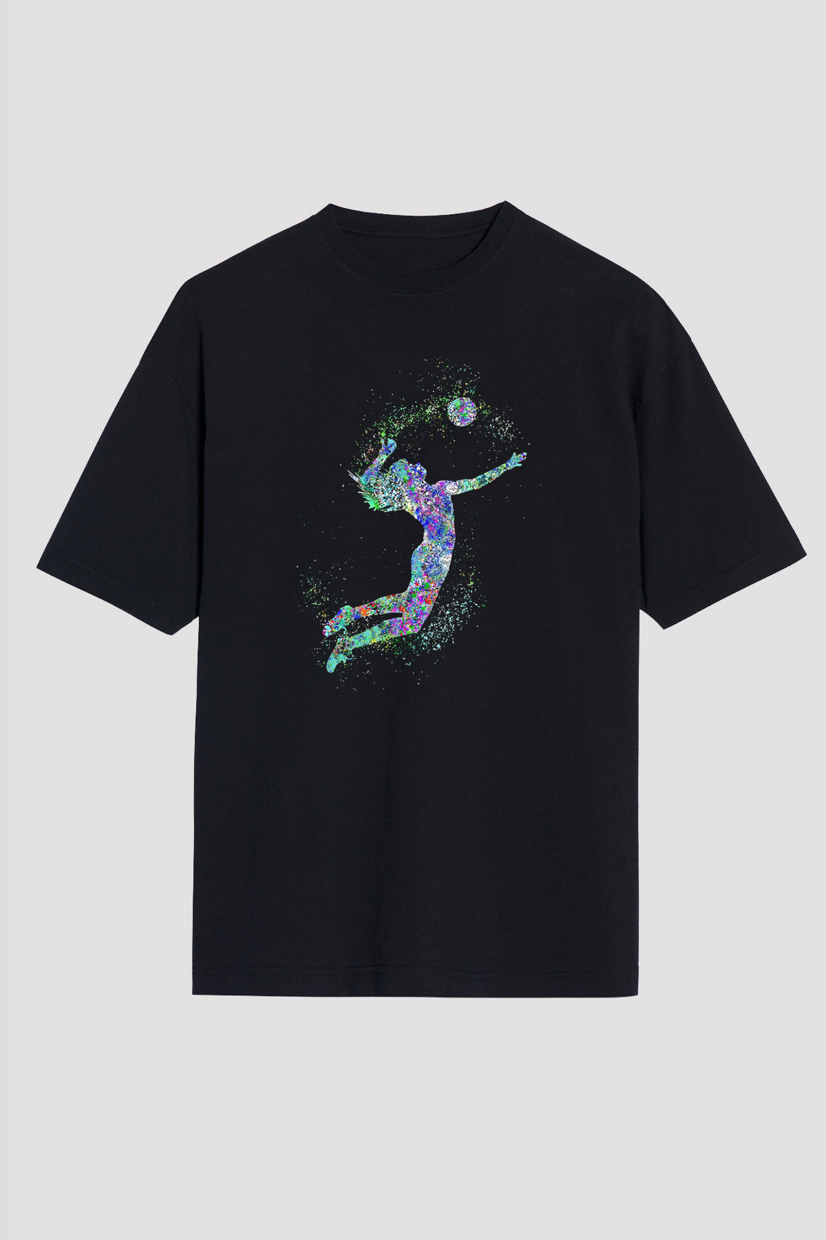 Voleybol - Volleyball Baskılı Unisex Siyah Oversize Tişört