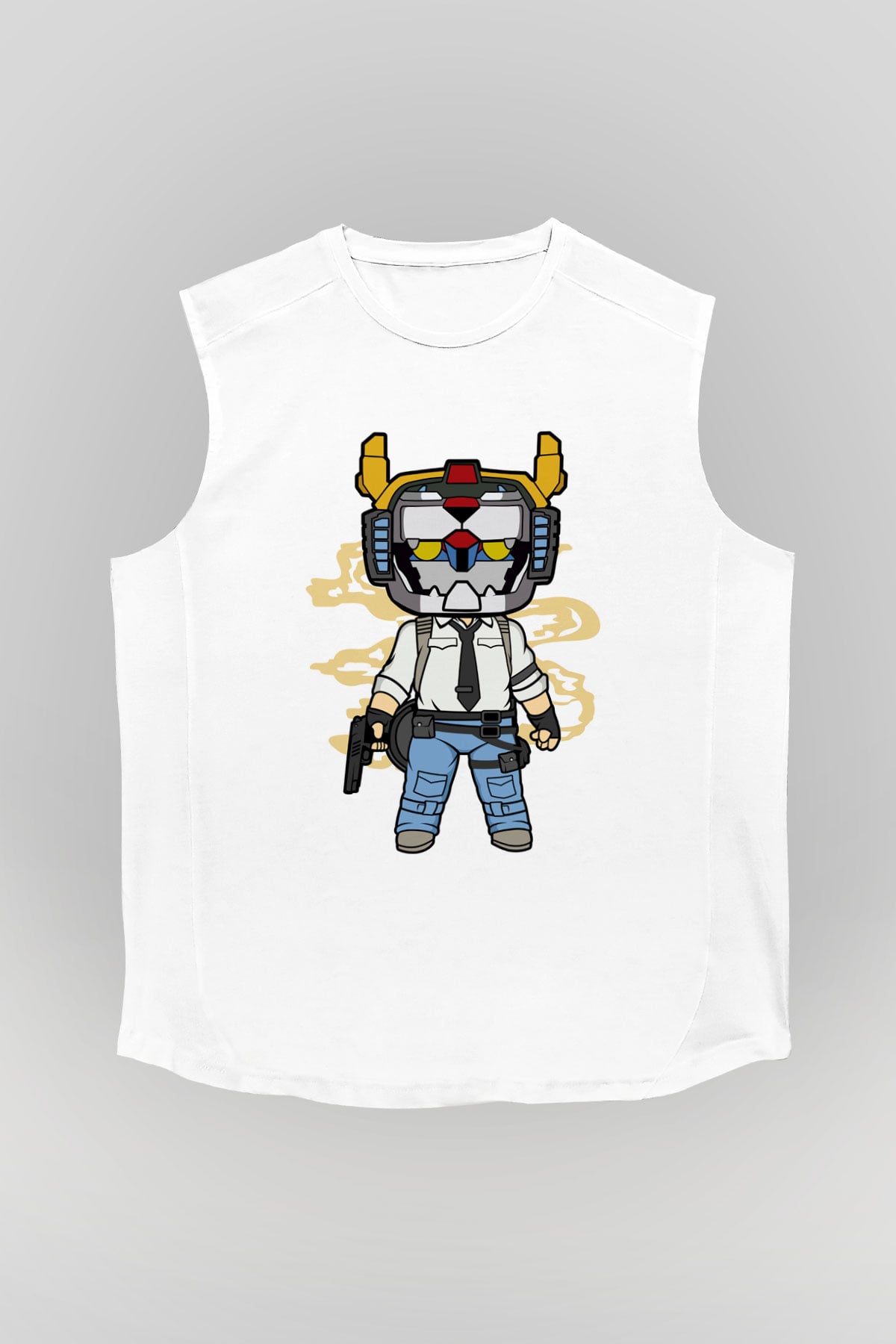 Voltron Pub-G Baskılı Unisex Beyaz Kolsuz Tişört