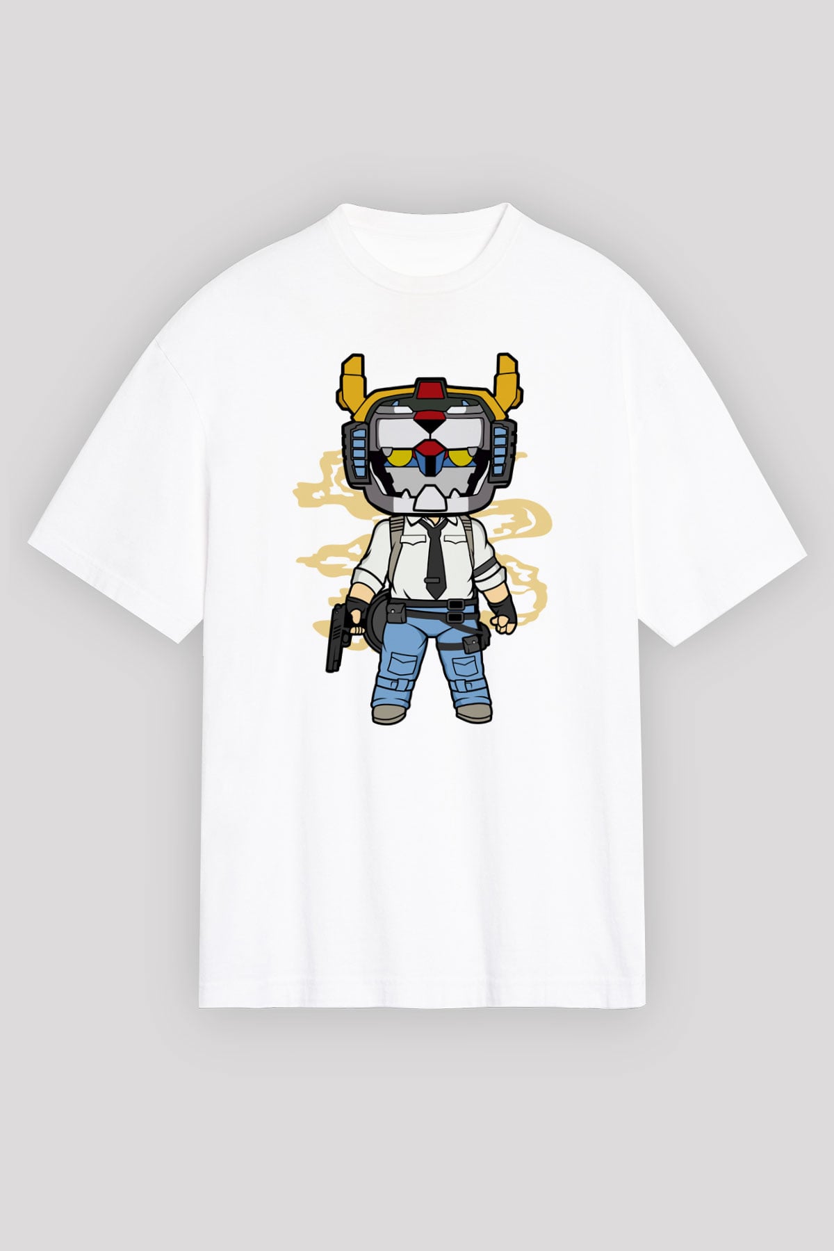 Voltron Pub-G Baskılı Unisex Beyaz Oversize Tişört