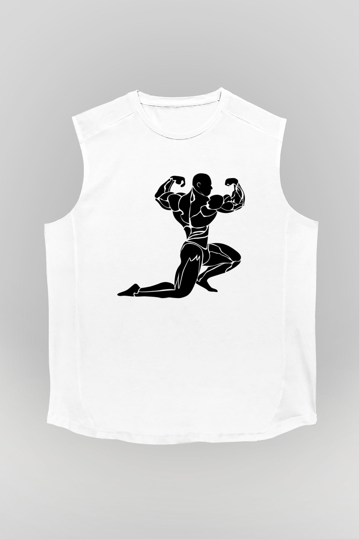 Vücut geliştirme Beyaz Unisex Kolsuz Tişört