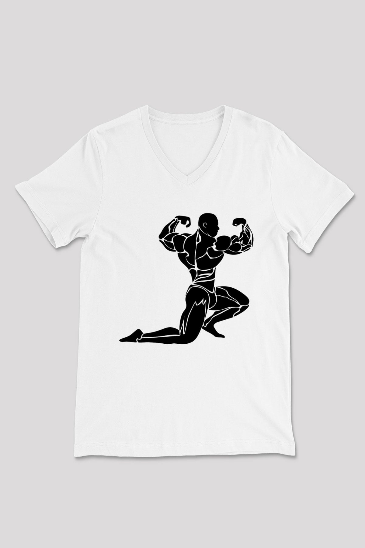 Vücut geliştirme Beyaz Unisex V Yaka Tişört
