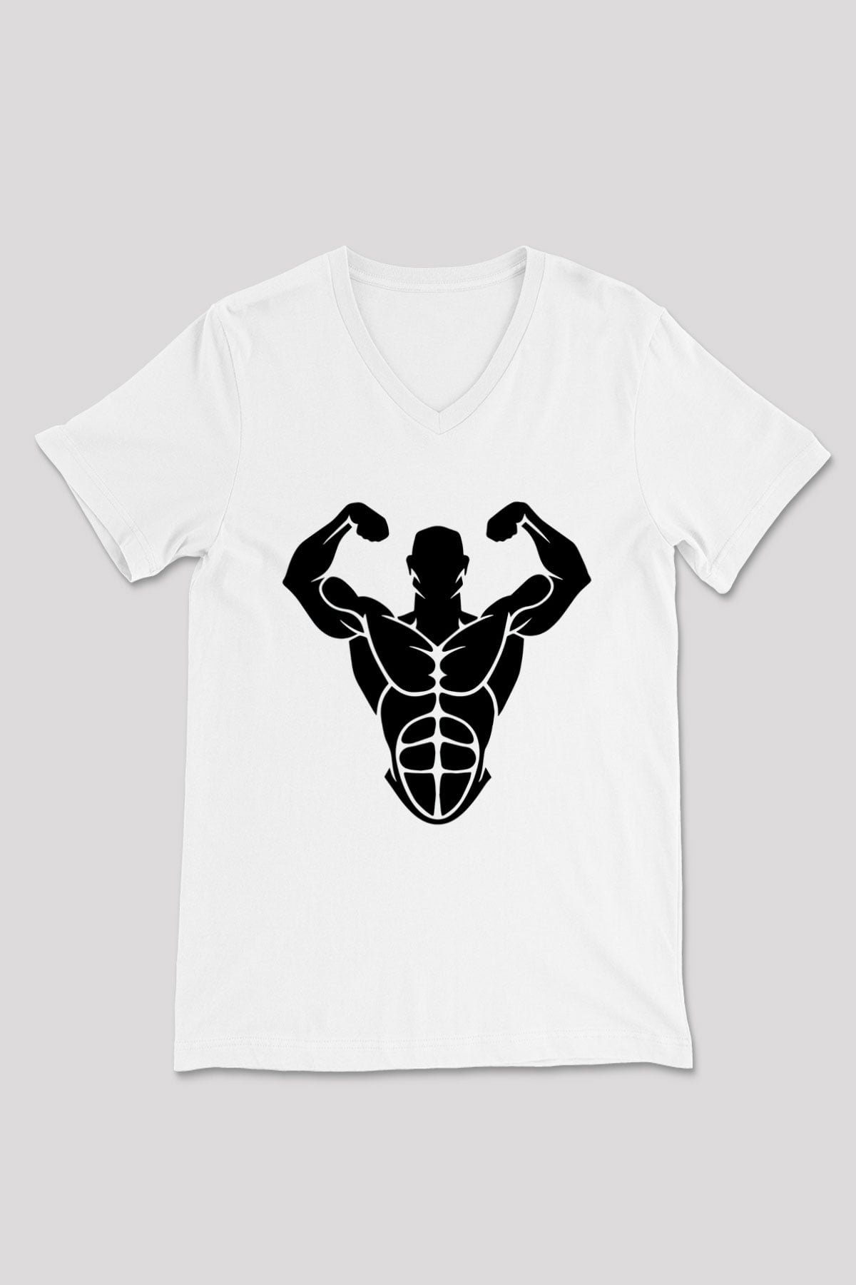 Vücut geliştirme Beyaz Unisex V Yaka Tişört T-Shirt