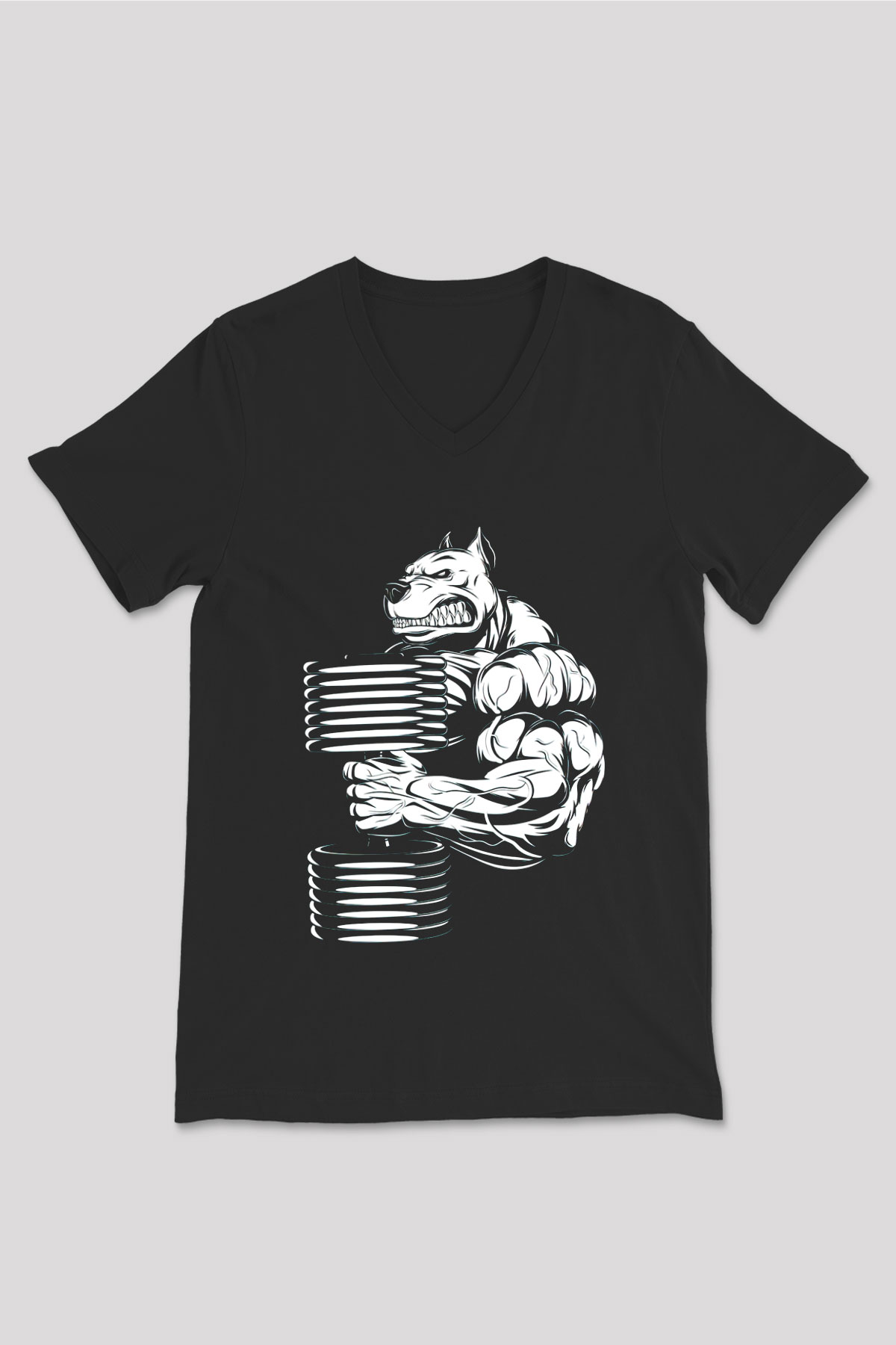 Vücut geliştirme Siyah Unisex V Yaka Tişört T-Shirt