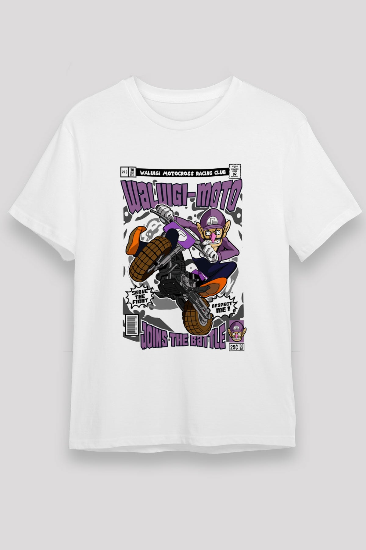 Waluigi-Moto Baskılı Unisex Beyaz Tişört