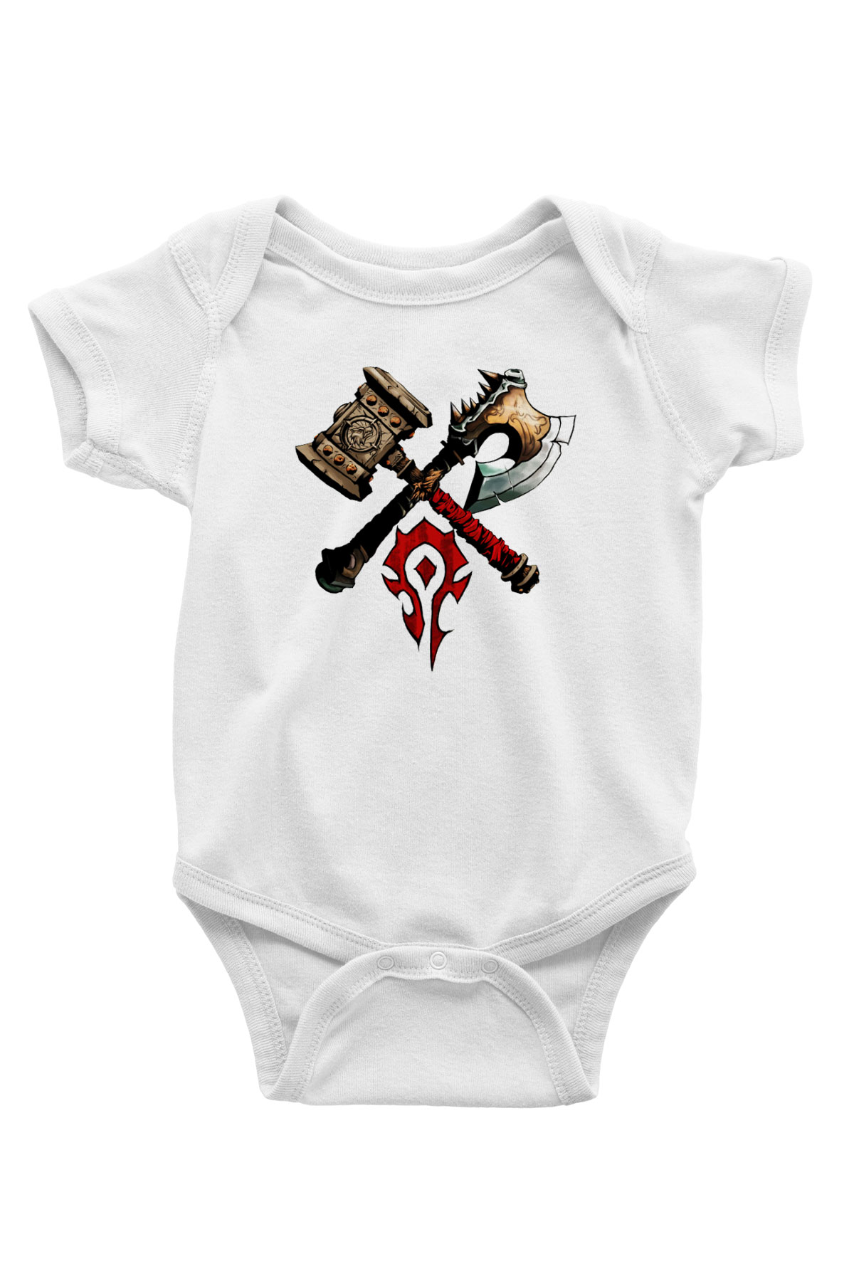 Warcraft Baskılı Beyaz Unisex Bebek Body - Zıbın
