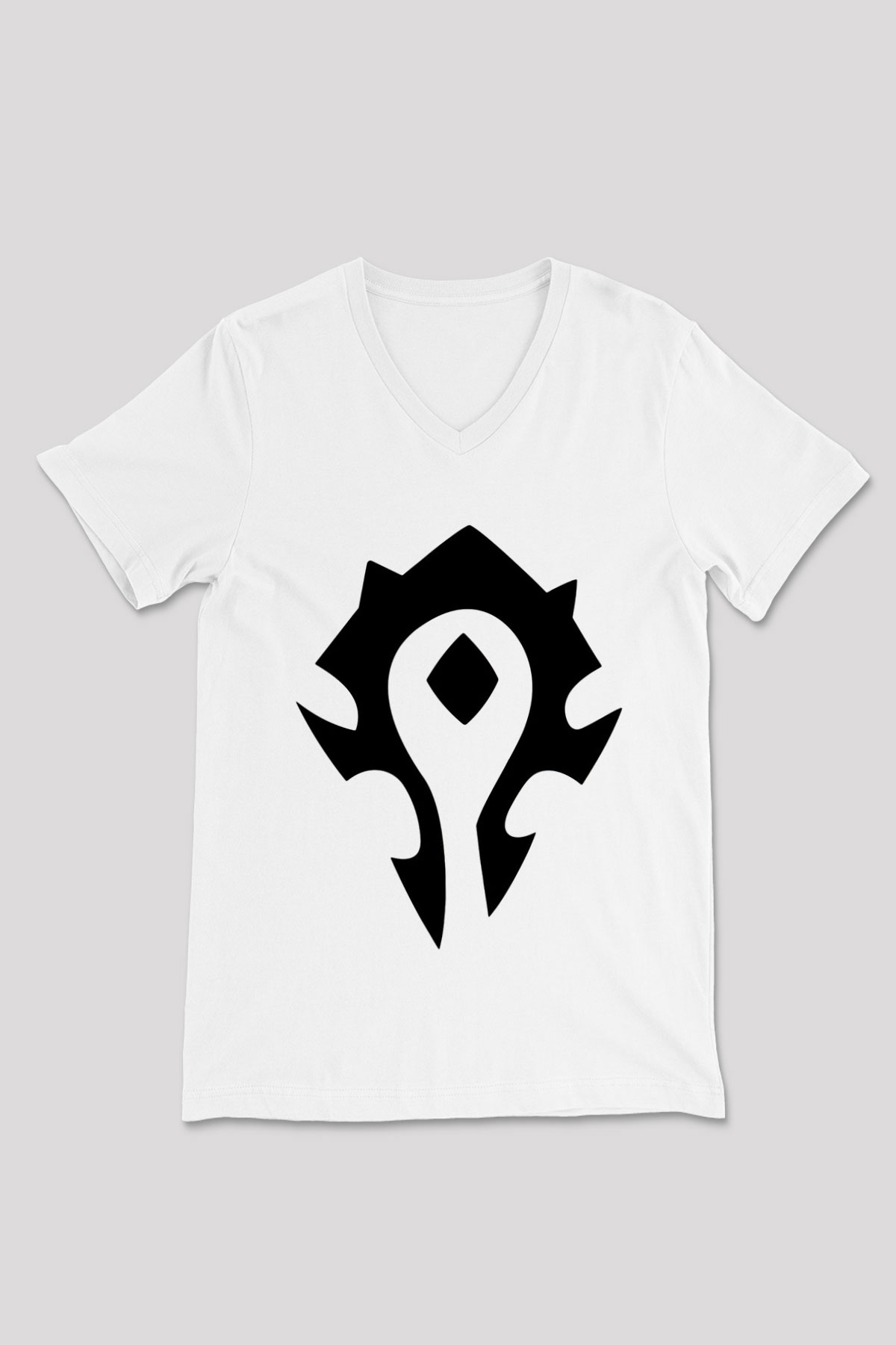 Warcraft Beyaz Unisex V Yaka Tişört T-Shirt