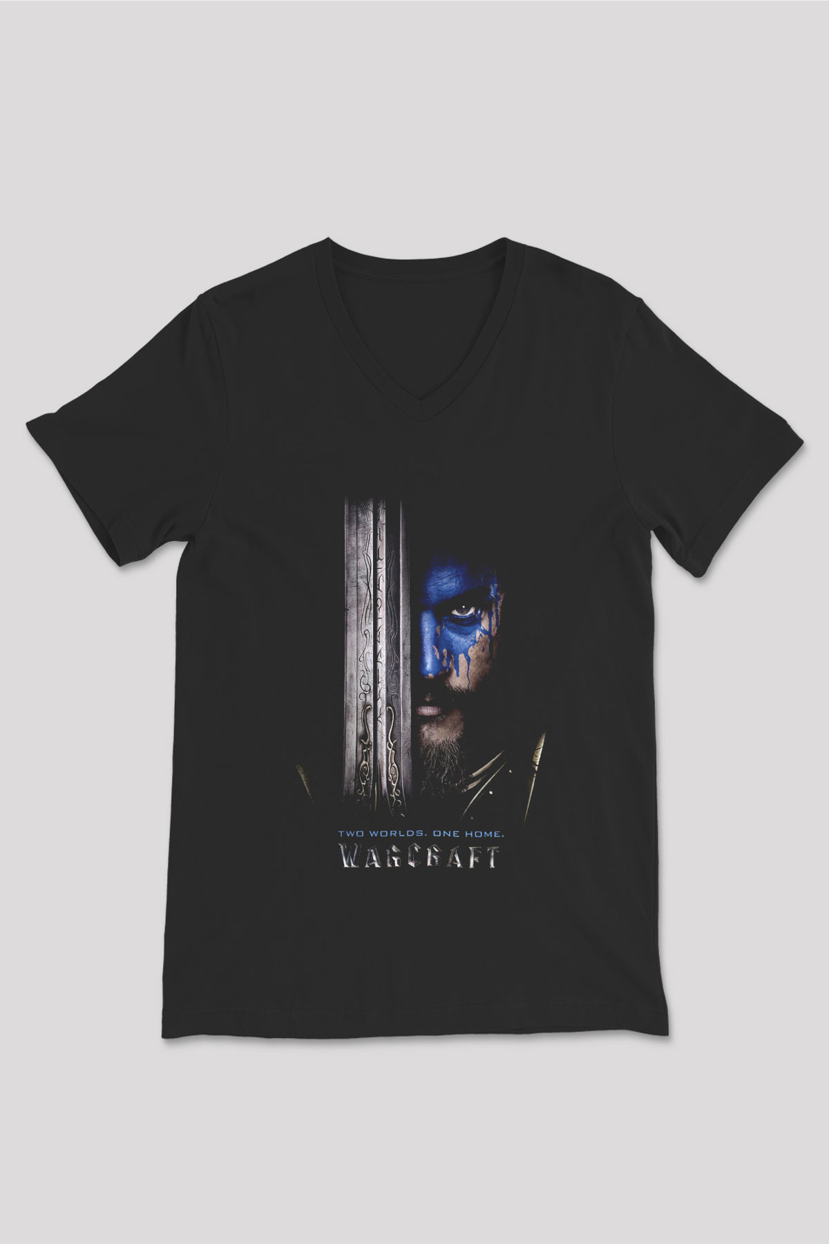 Warcraft Siyah Unisex V Yaka Tişört T-Shirt