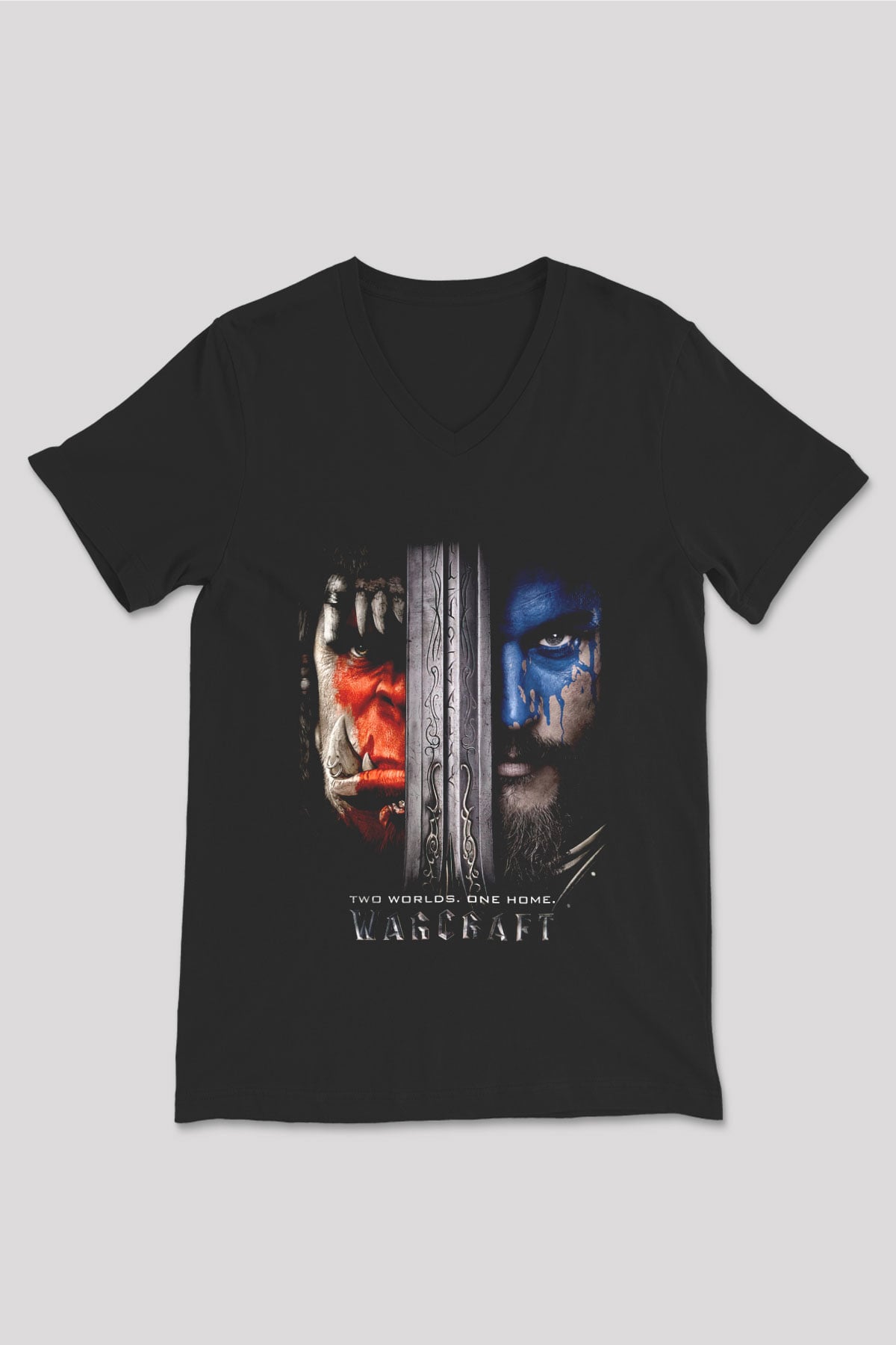 Warcraft Siyah Unisex V Yaka Tişört T-Shirt
