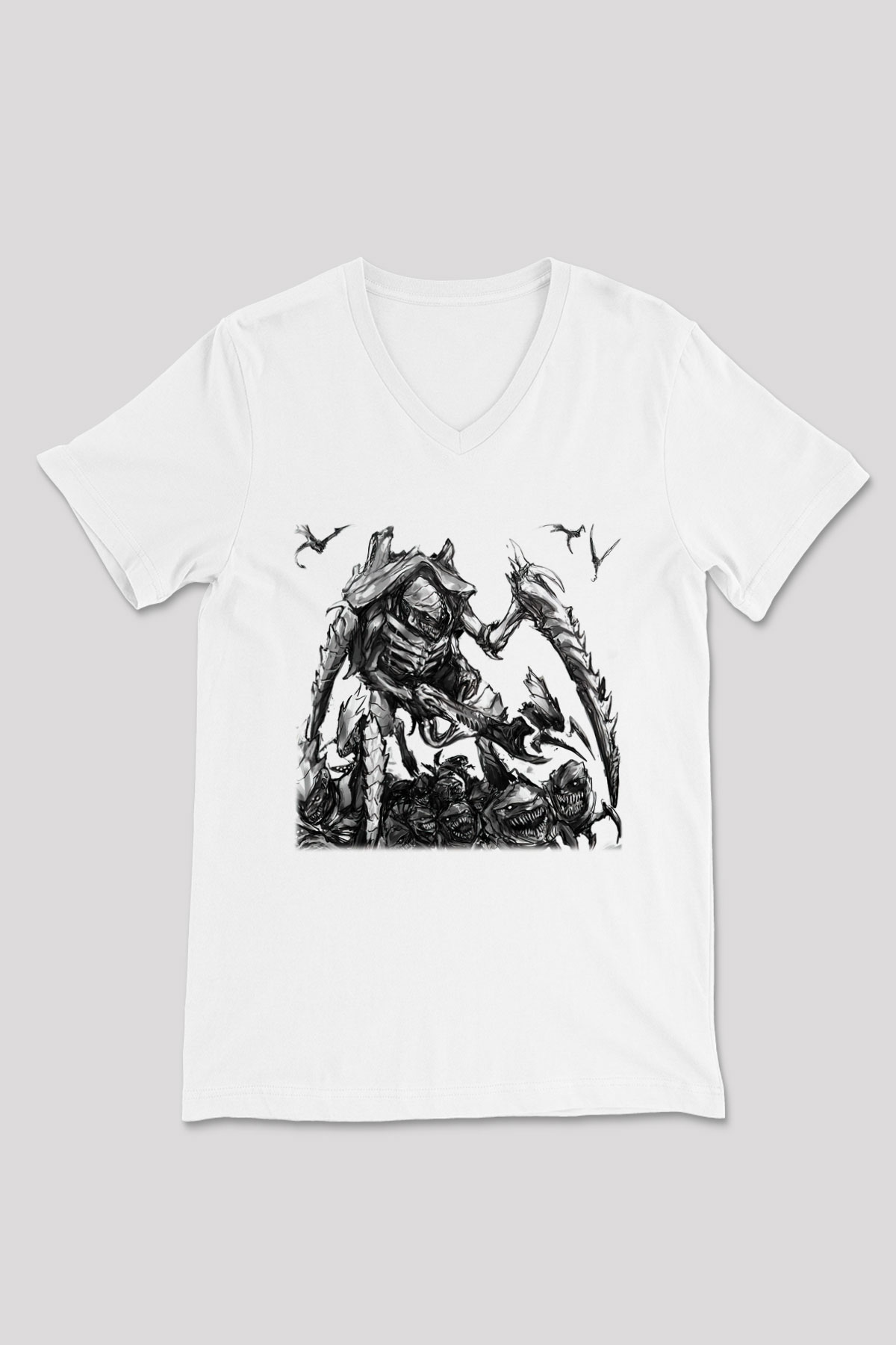 Warhammer Beyaz Unisex V Yaka Tişört T-Shirt