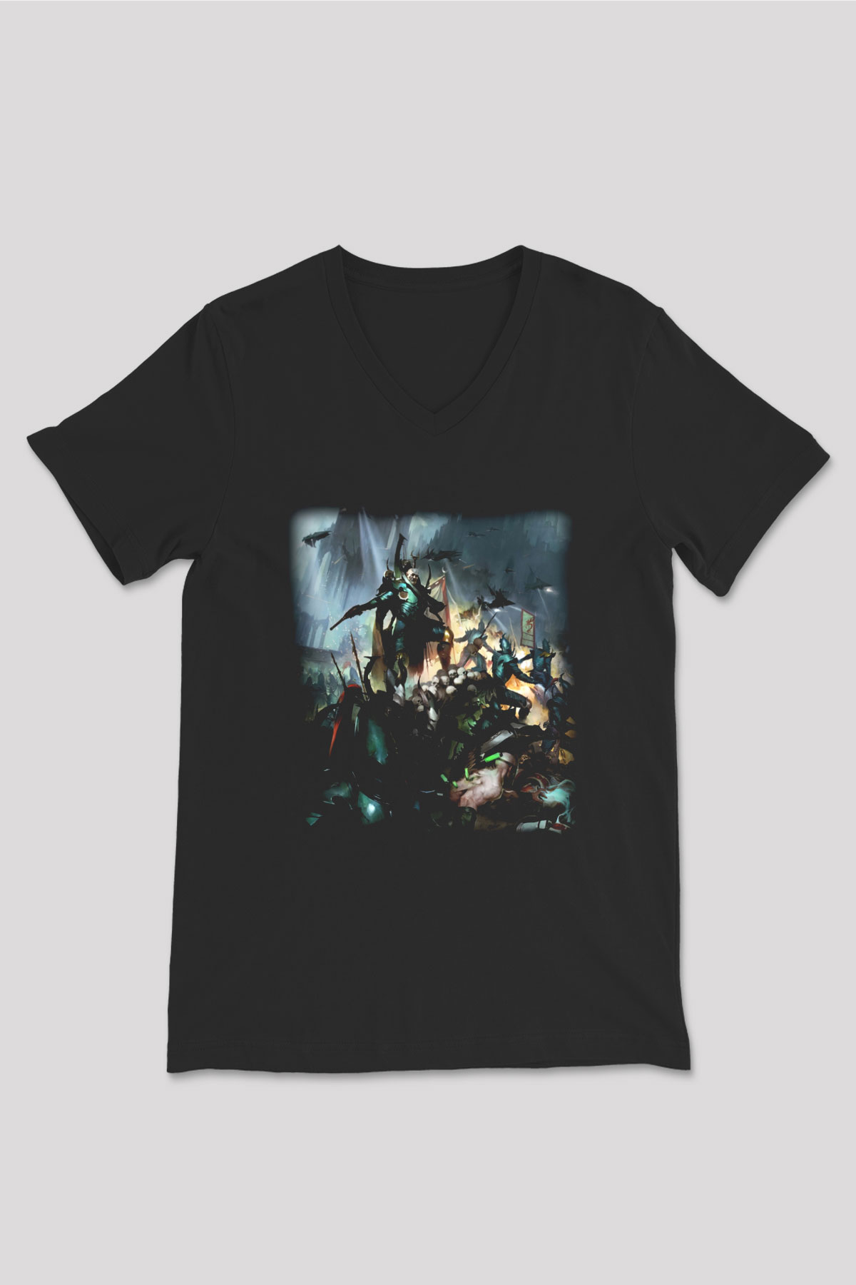 Warhammer Siyah Unisex V Yaka Tişört T-Shirt