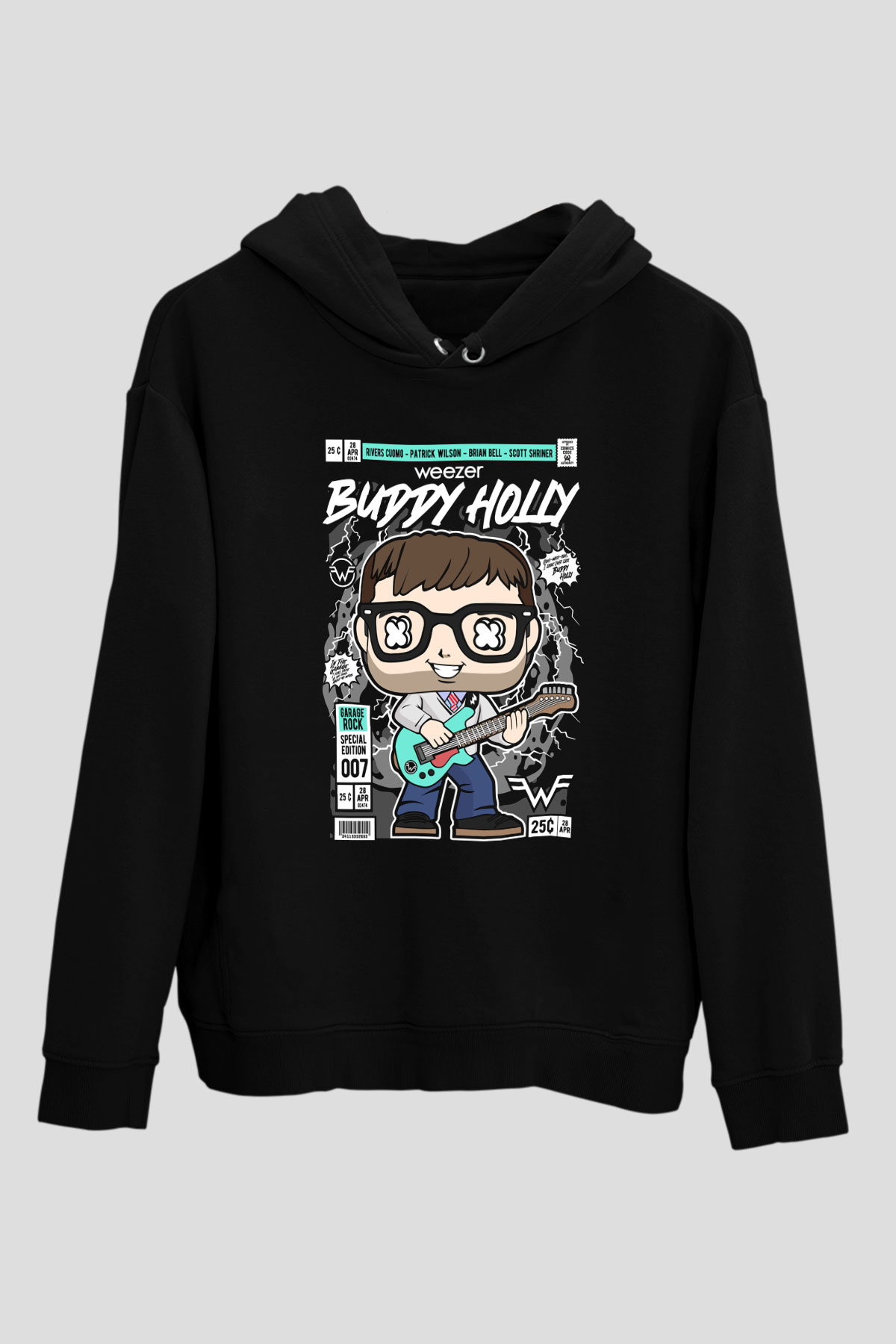 Weezer Baskılı Unisex Siyah Hoodie