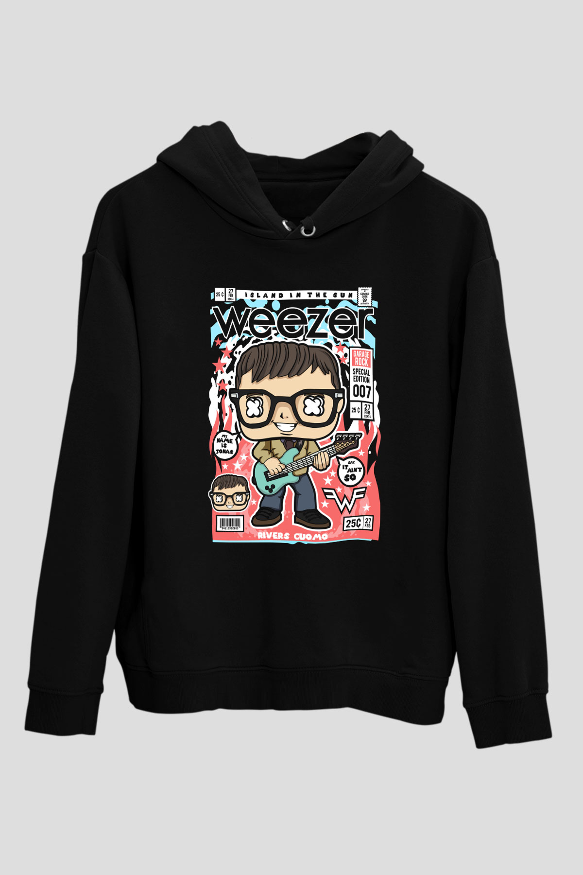 Weezer Baskılı Unisex Siyah Hoodie