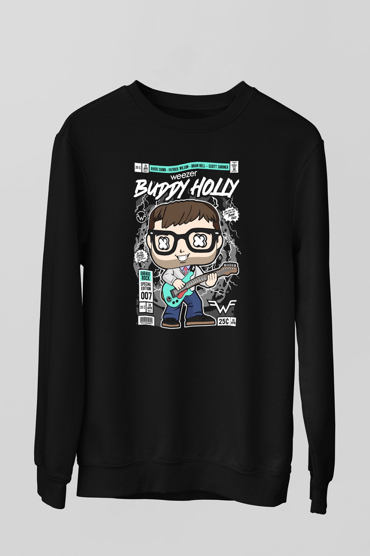 Weezer Baskılı Unisex Siyah Sweatshirt