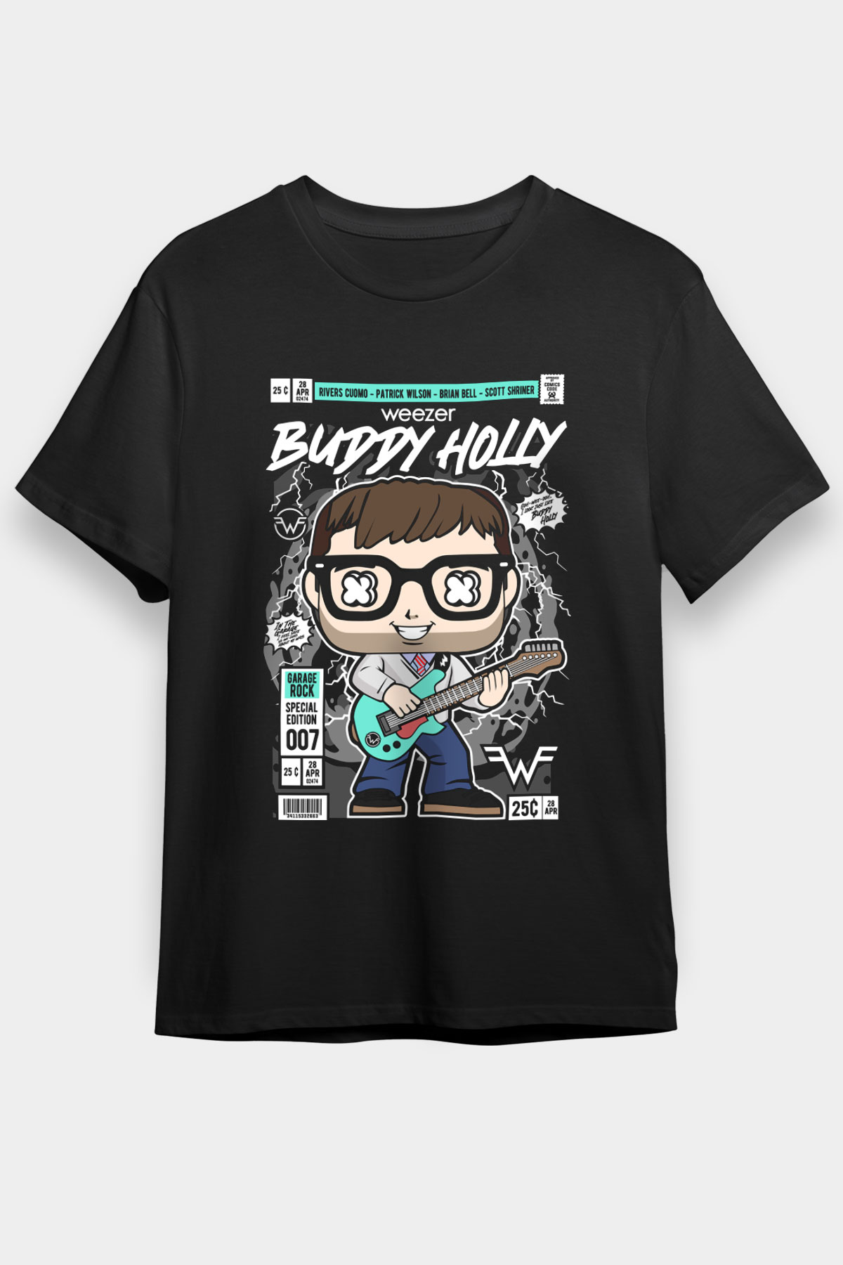 Weezer Baskılı Unisex Siyah Tişört