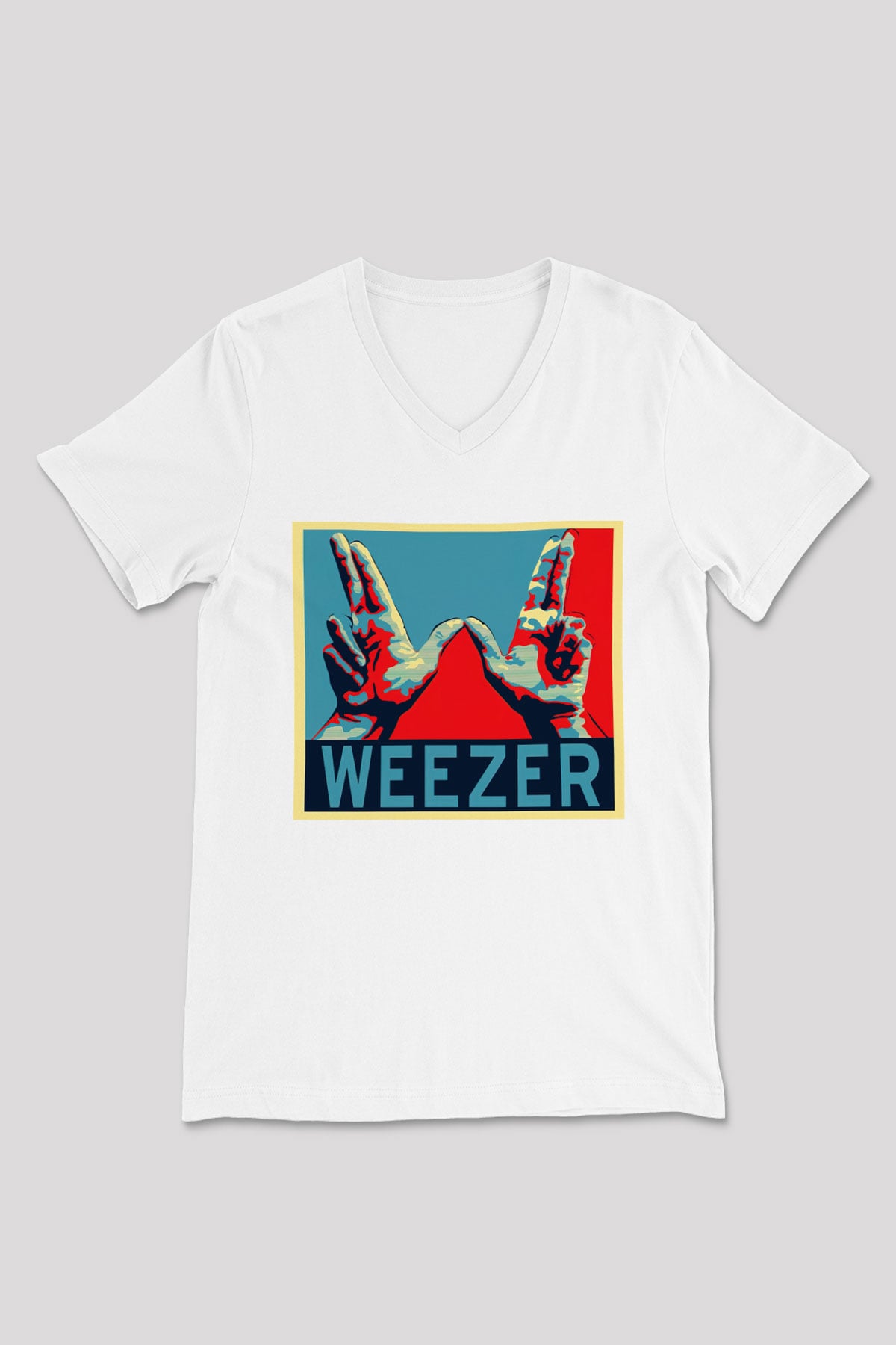 Weezer Beyaz Unisex V Yaka Tişört T-Shirt
