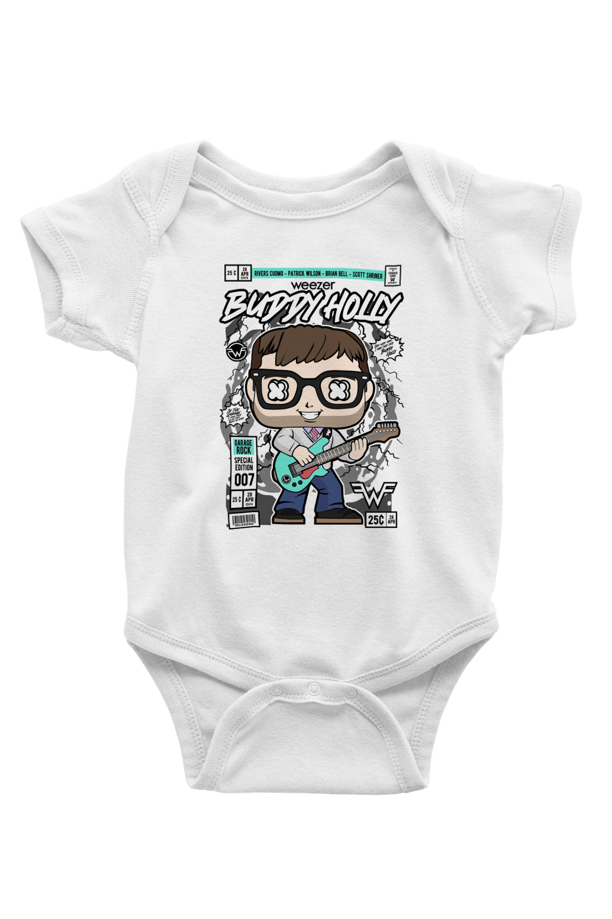 Weezer Buddy Holly Baskılı Unisex Beyaz Bebek Body - Zıbın