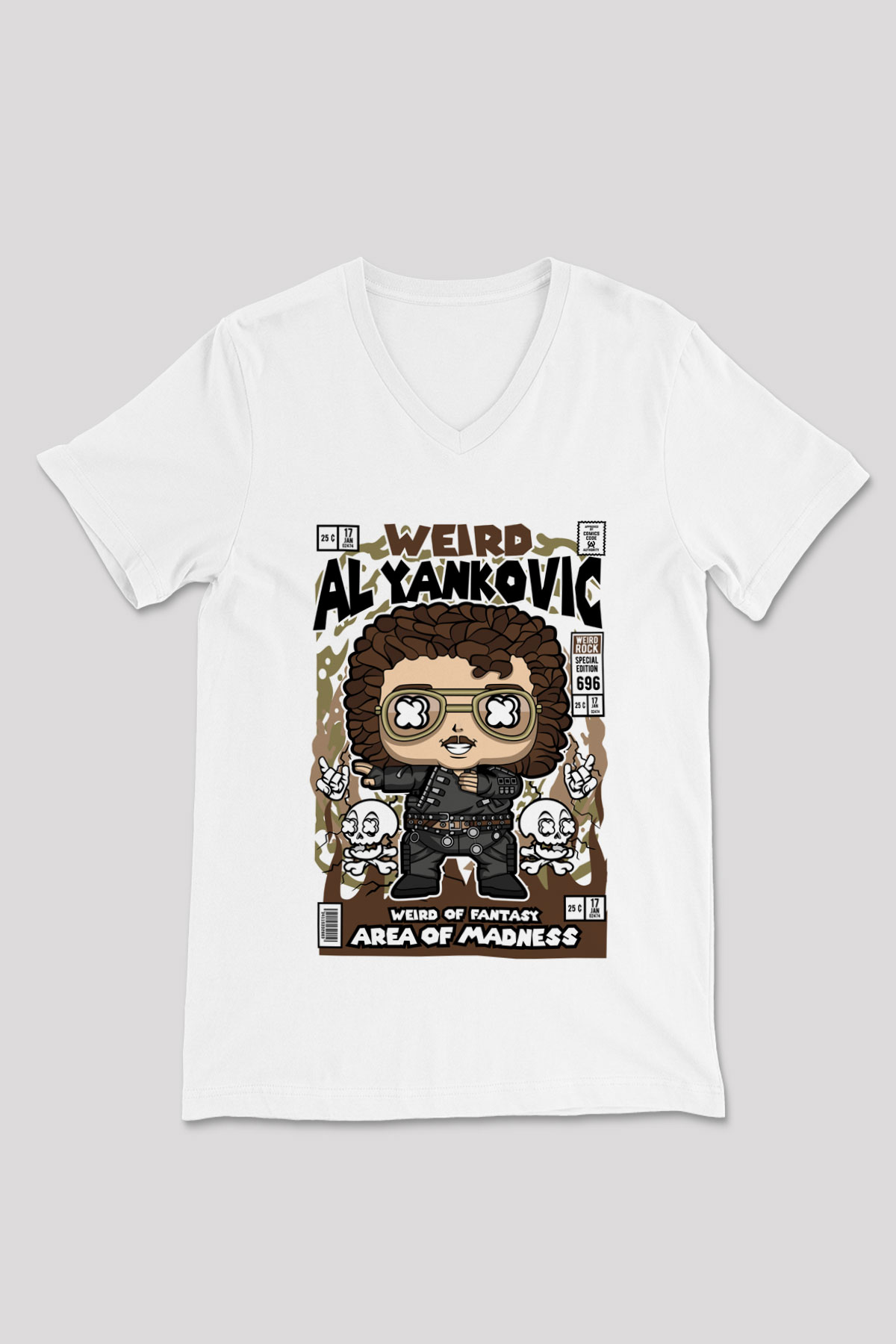 Weird Al Yankovic Baskılı Unisex Beyaz V Yaka Tişört