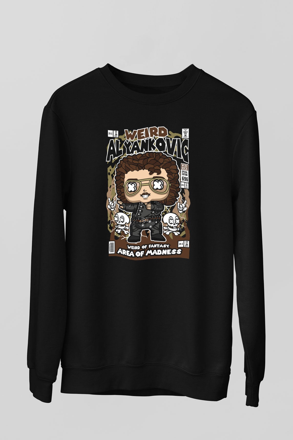 Weird Al Yankovic Baskılı Unisex Siyah Sweatshirt
