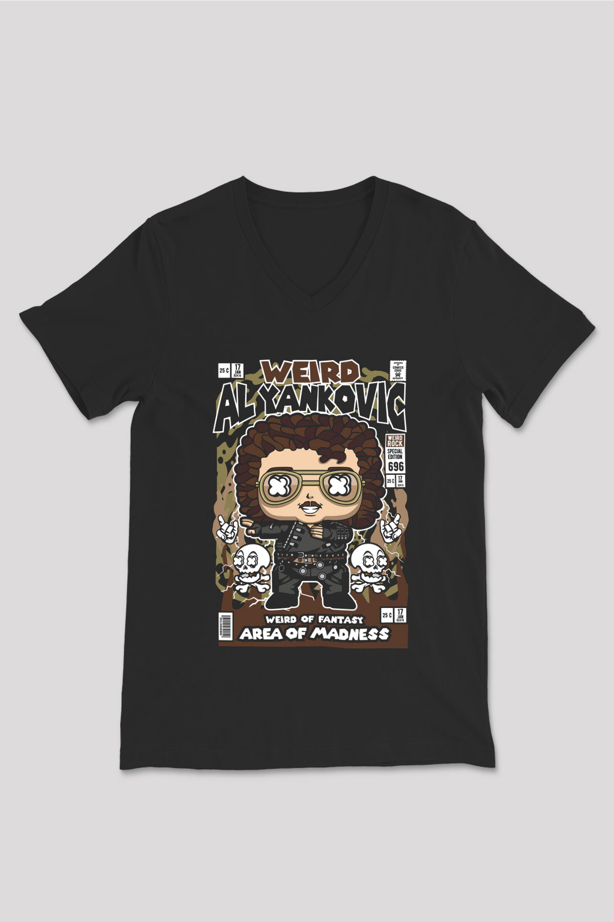 Weird Al Yankovic Baskılı Unisex Siyah V Yaka Tişört