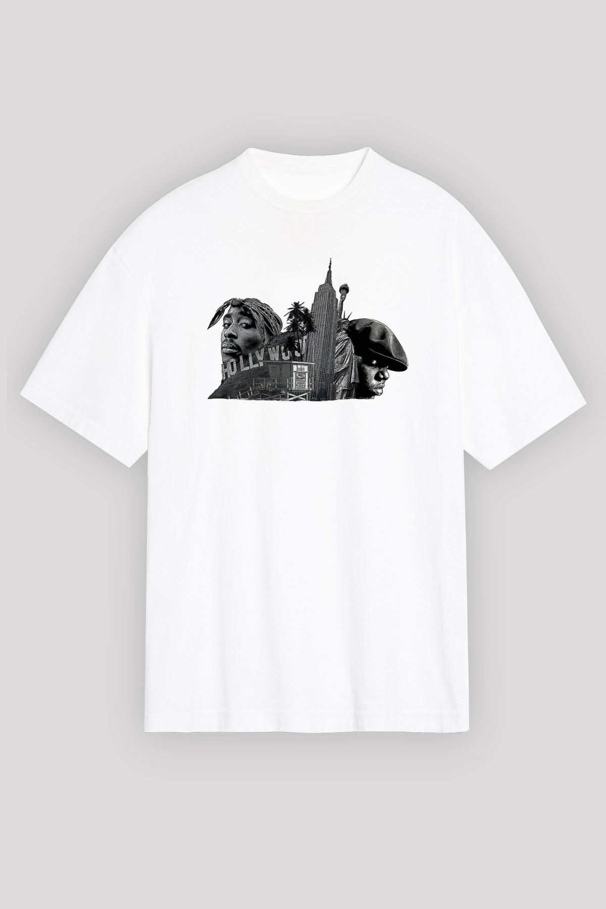 West Side Connection Baskılı Beyaz Unisex Oversize Tişört - Tshirt