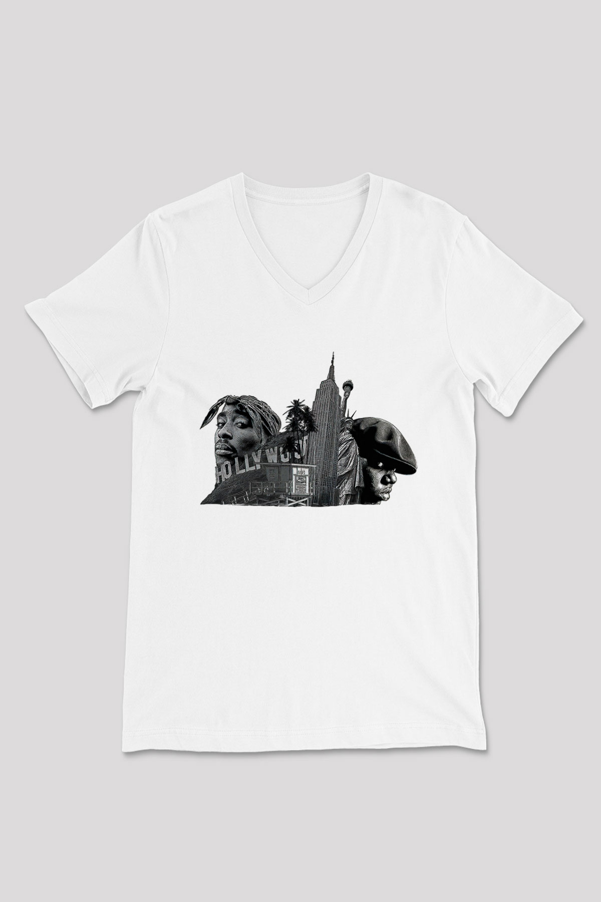 West Side Connection Baskılı Beyaz Unisex V Yaka Tişört - Tshirt