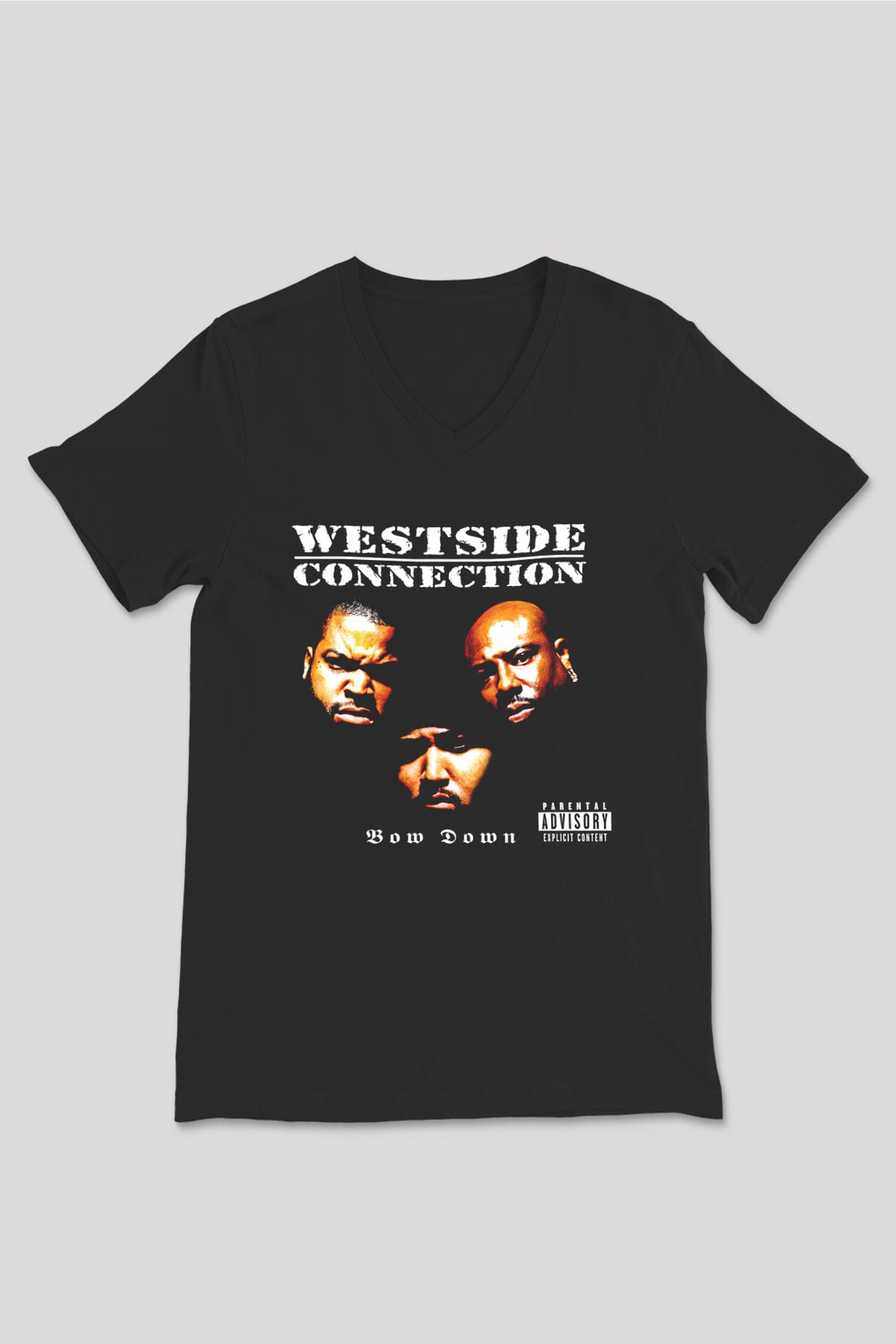 West Side Connection Baskılı Unisex Siyah V Yaka Tişört - Tshirt