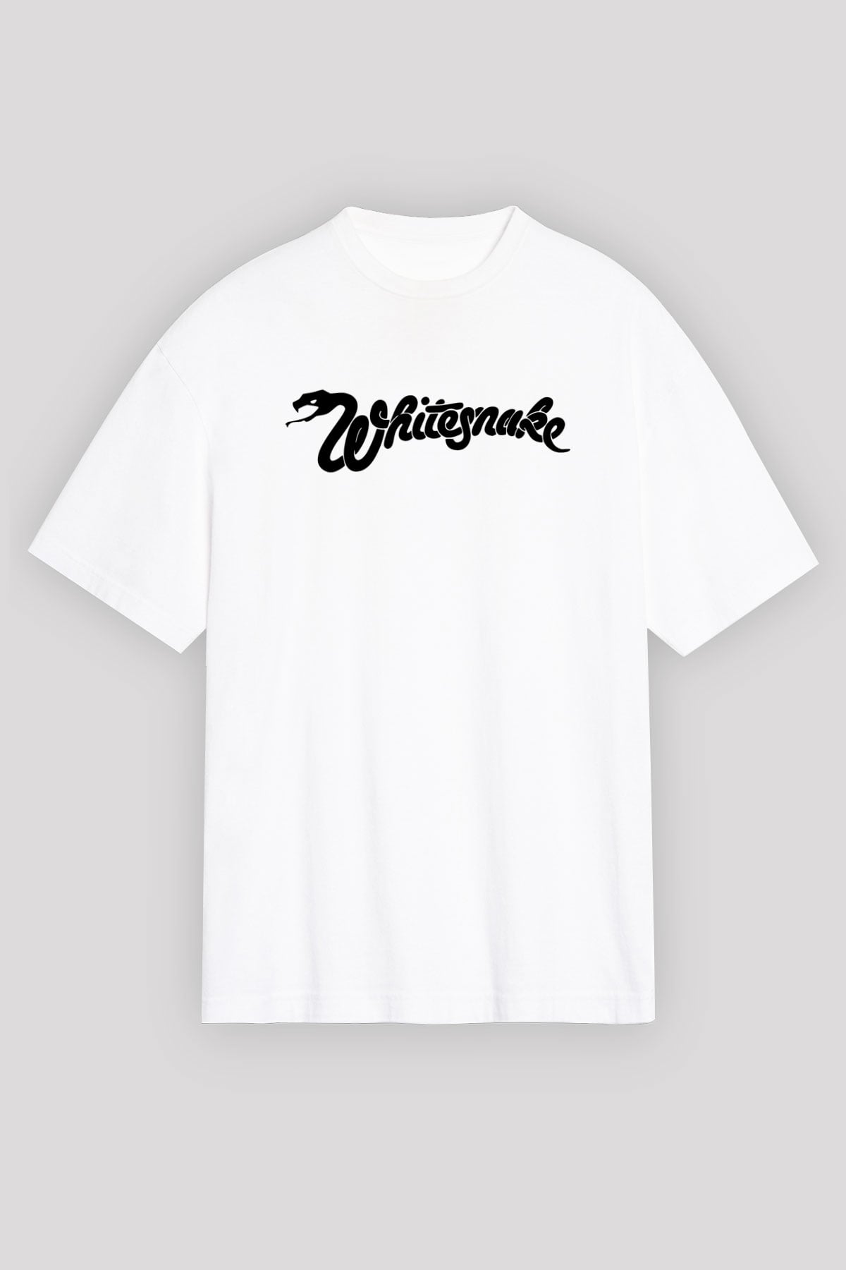 Whitesnake Baskılı Beyaz Unisex Oversize Tişört - Tshirt