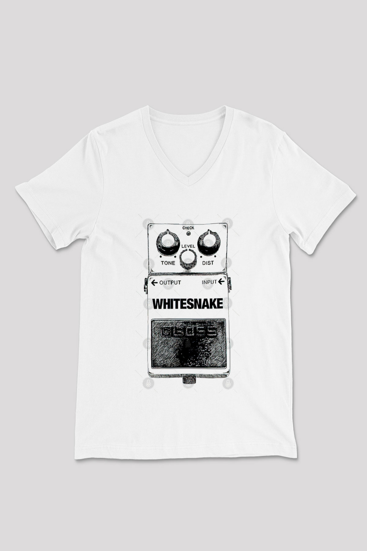 Whitesnake Baskılı Beyaz Unisex V Yaka Tişört - Tshirt