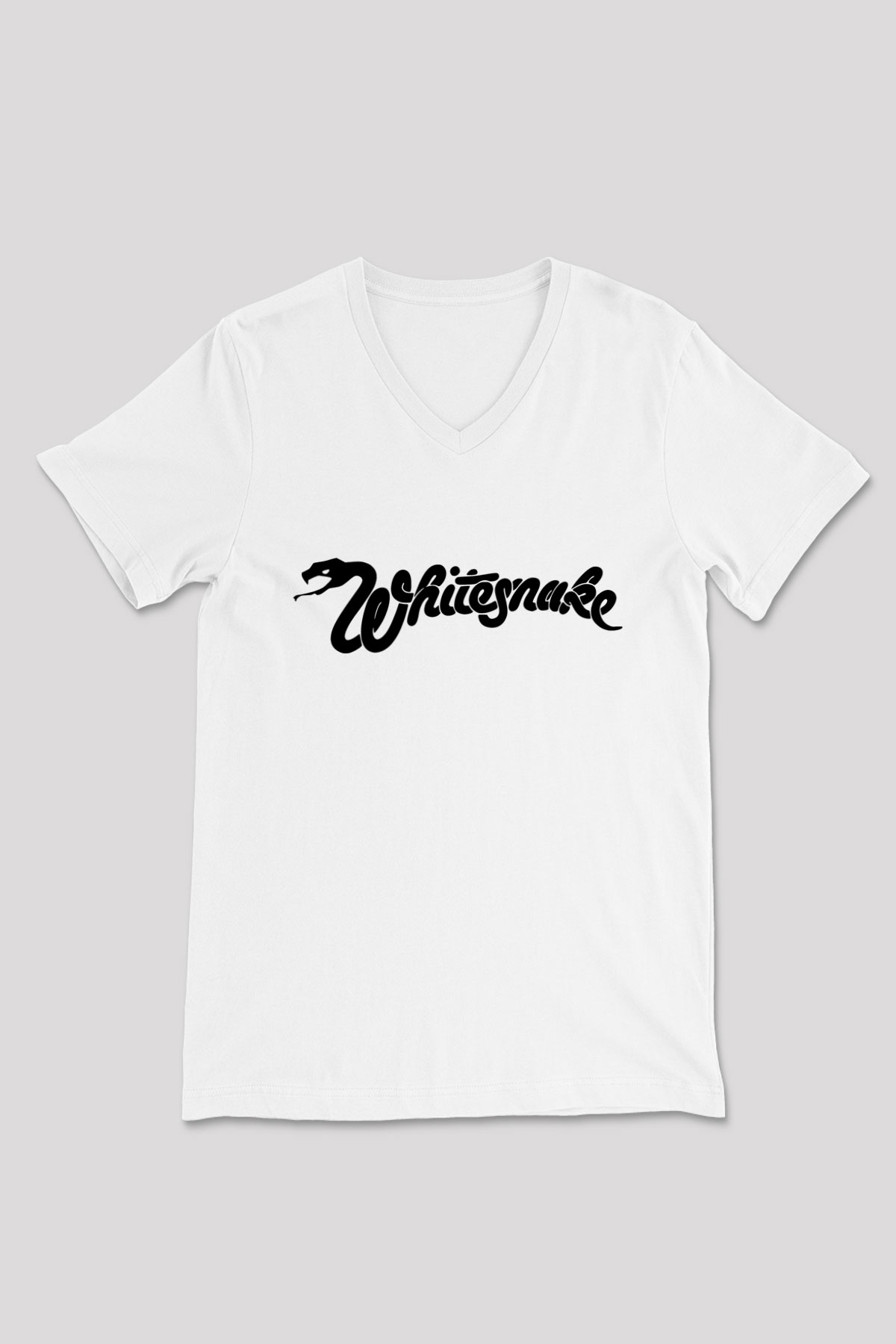 Whitesnake Baskılı Beyaz Unisex V Yaka Tişört - Tshirt