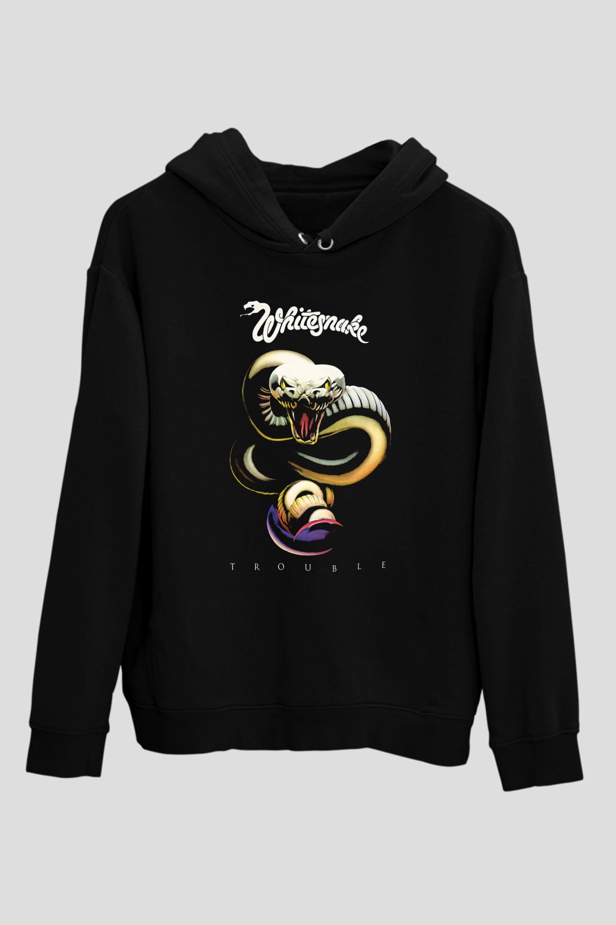 Whitesnake Baskılı Unisex Siyah Kapüşonlu Sweatshirt