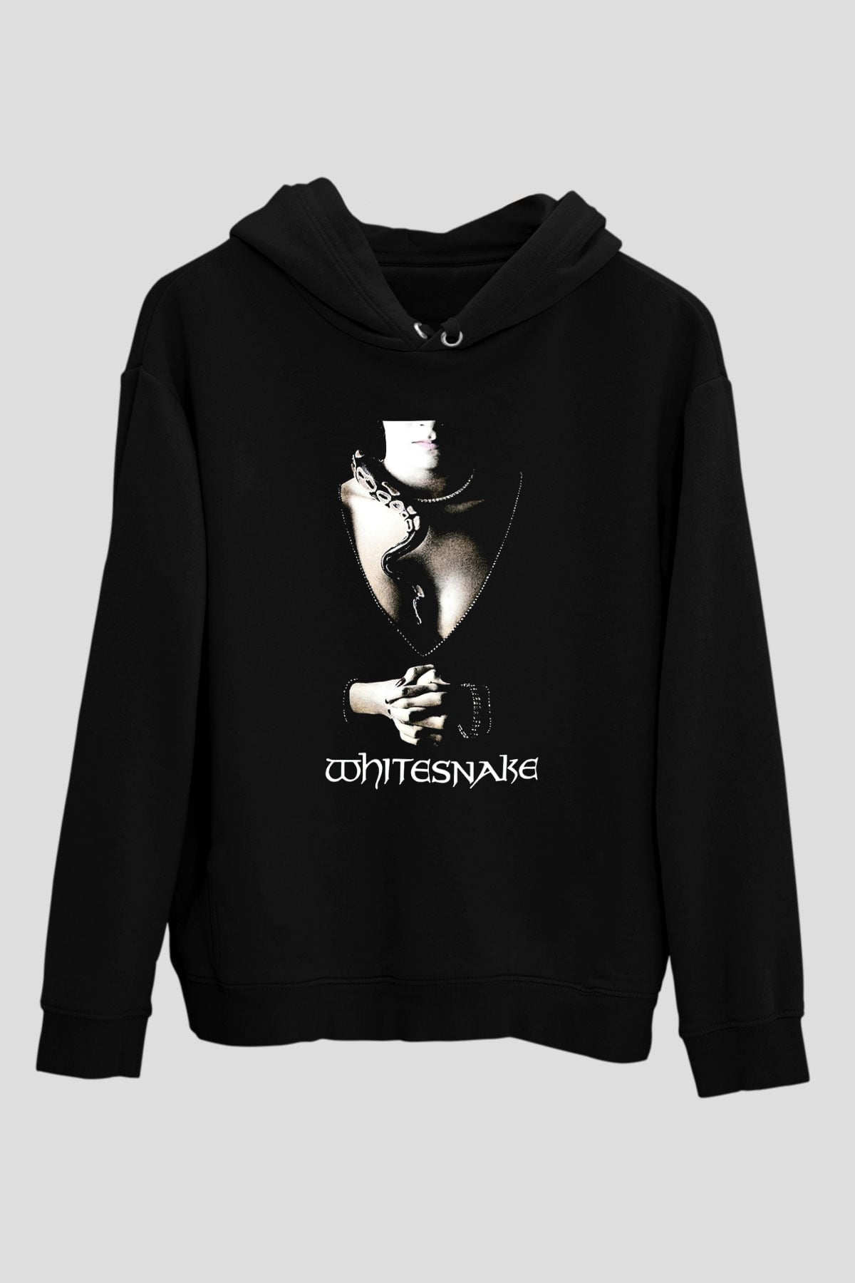 Whitesnake Baskılı Unisex Siyah Kapüşonlu Sweatshirt