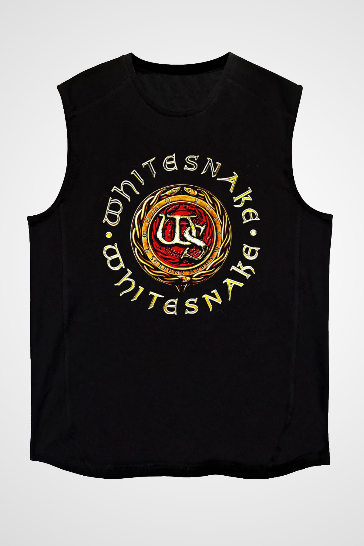 Whitesnake Baskılı Unisex Siyah Kolsuz Tişört - Tshirt