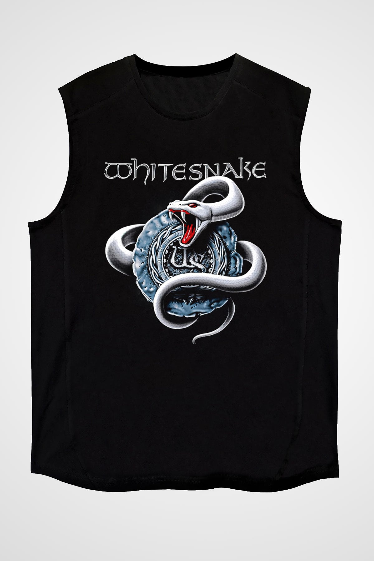 Whitesnake Baskılı Unisex Siyah Kolsuz Tişört - Tshirt