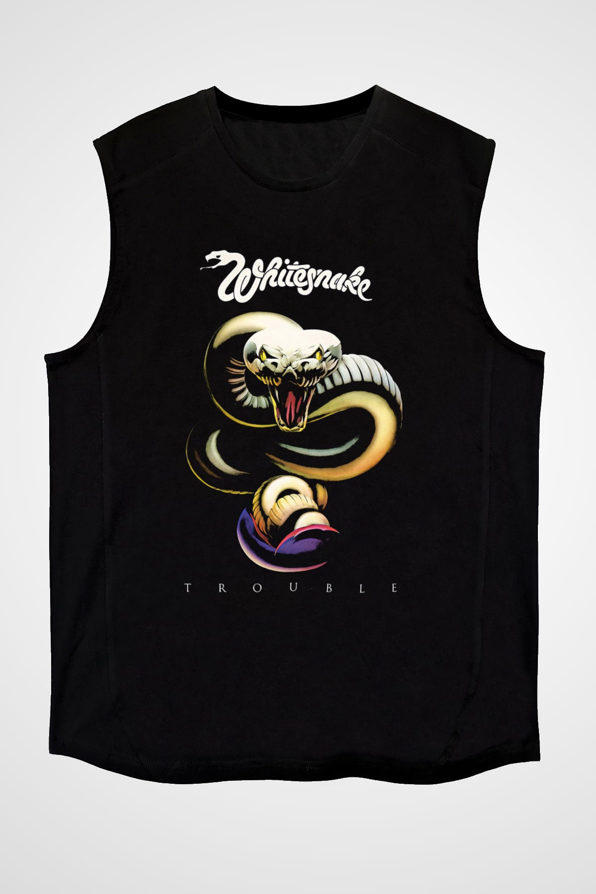 Whitesnake Baskılı Unisex Siyah Kolsuz Tişört - Tshirt