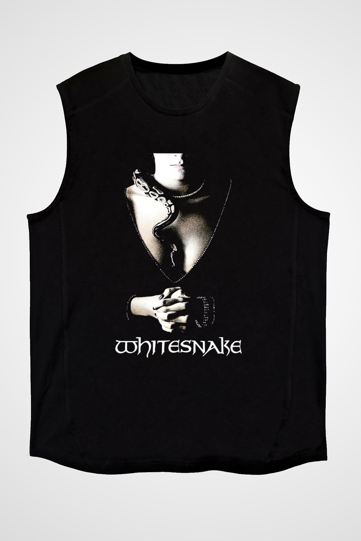 Whitesnake Baskılı Unisex Siyah Kolsuz Tişört - Tshirt