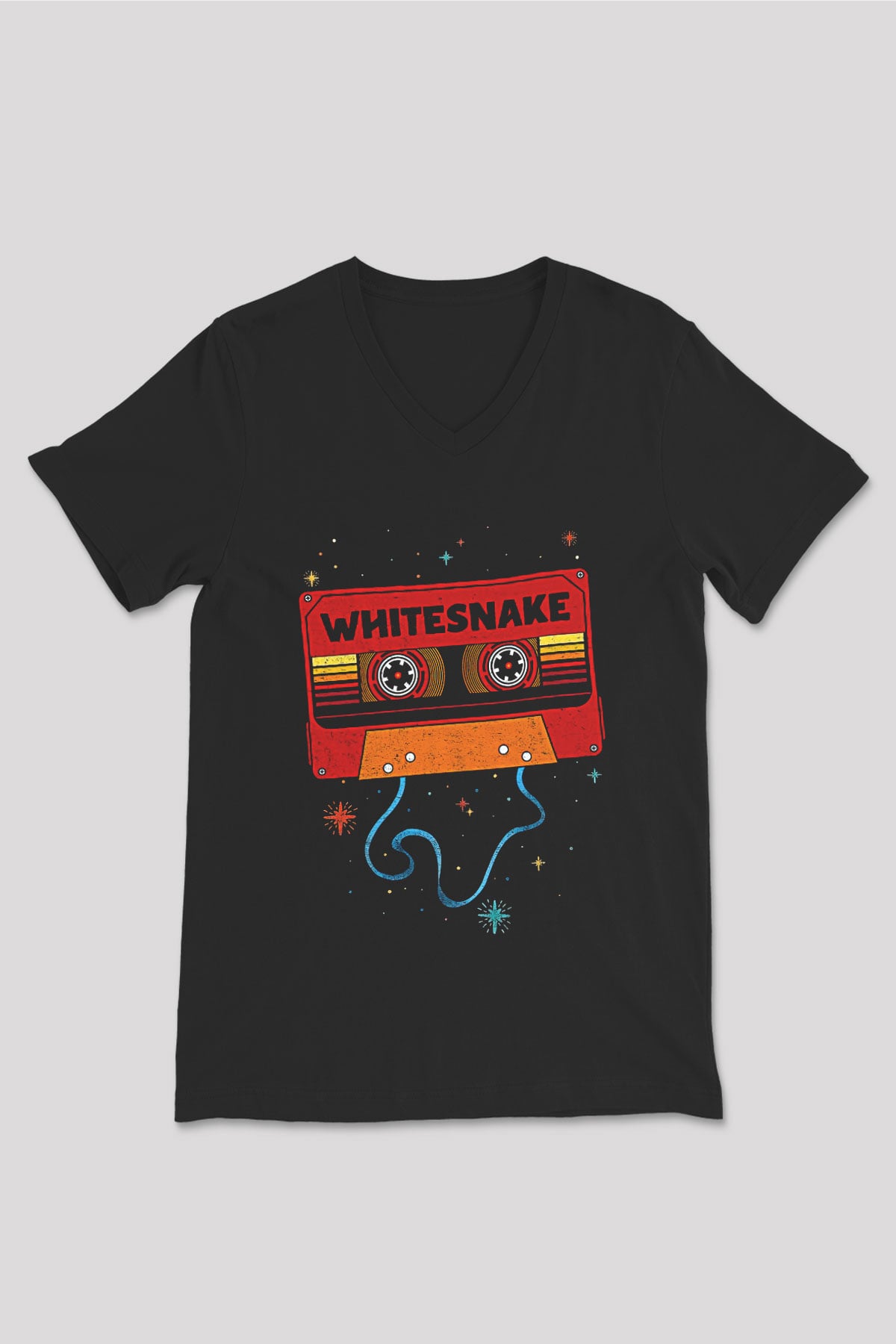 Whitesnake Baskılı Unisex Siyah V Yaka Tişört - Tshirt